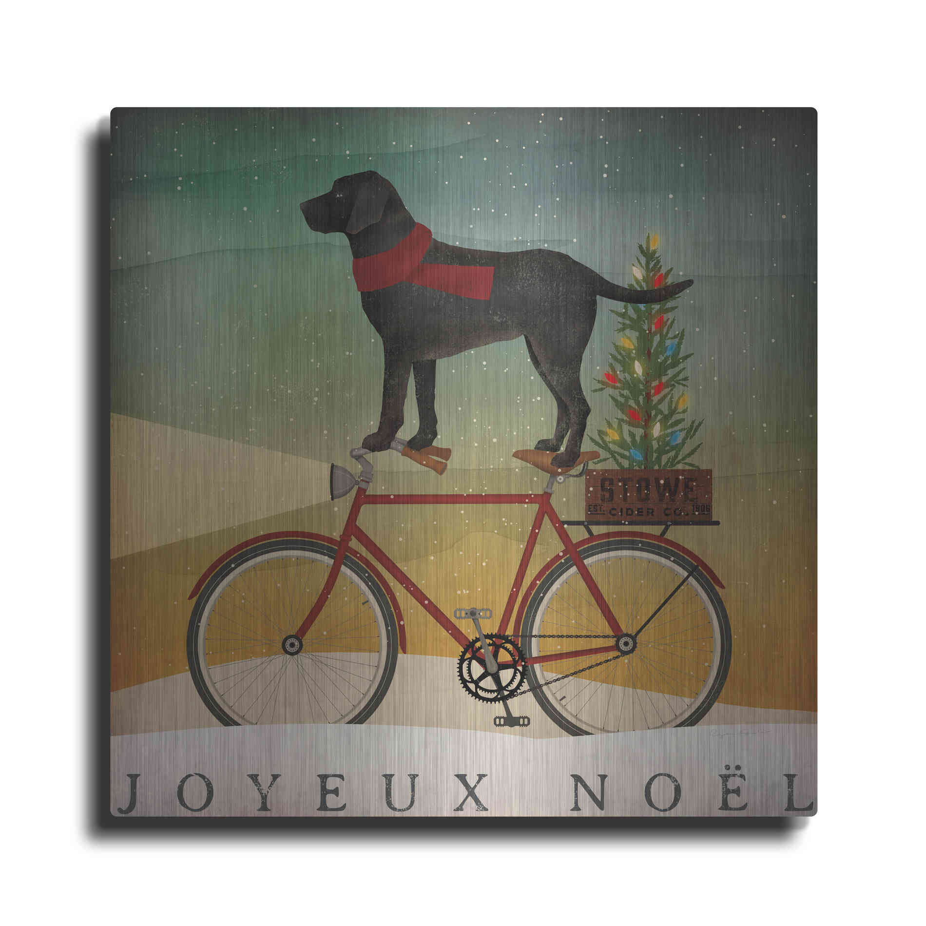 Luxe Metal Art 'Black Lab On Bike Christmas' by Ryan Fowler, Metal Wall Art