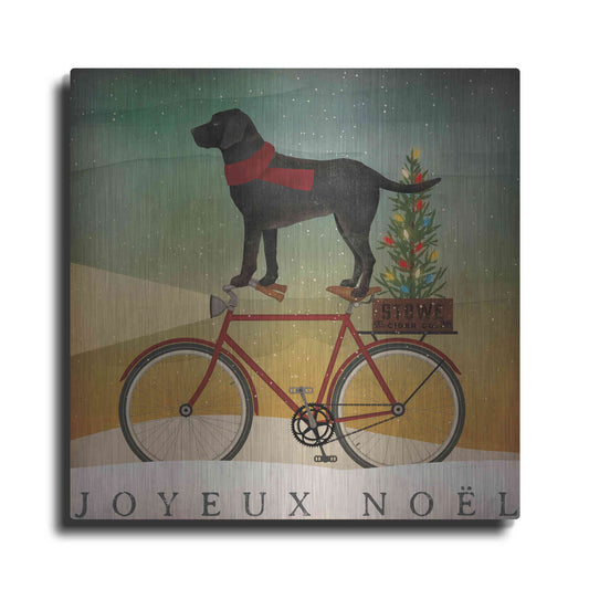 Luxe Metal Art 'Black Lab On Bike Christmas' by Ryan Fowler, Metal Wall Art