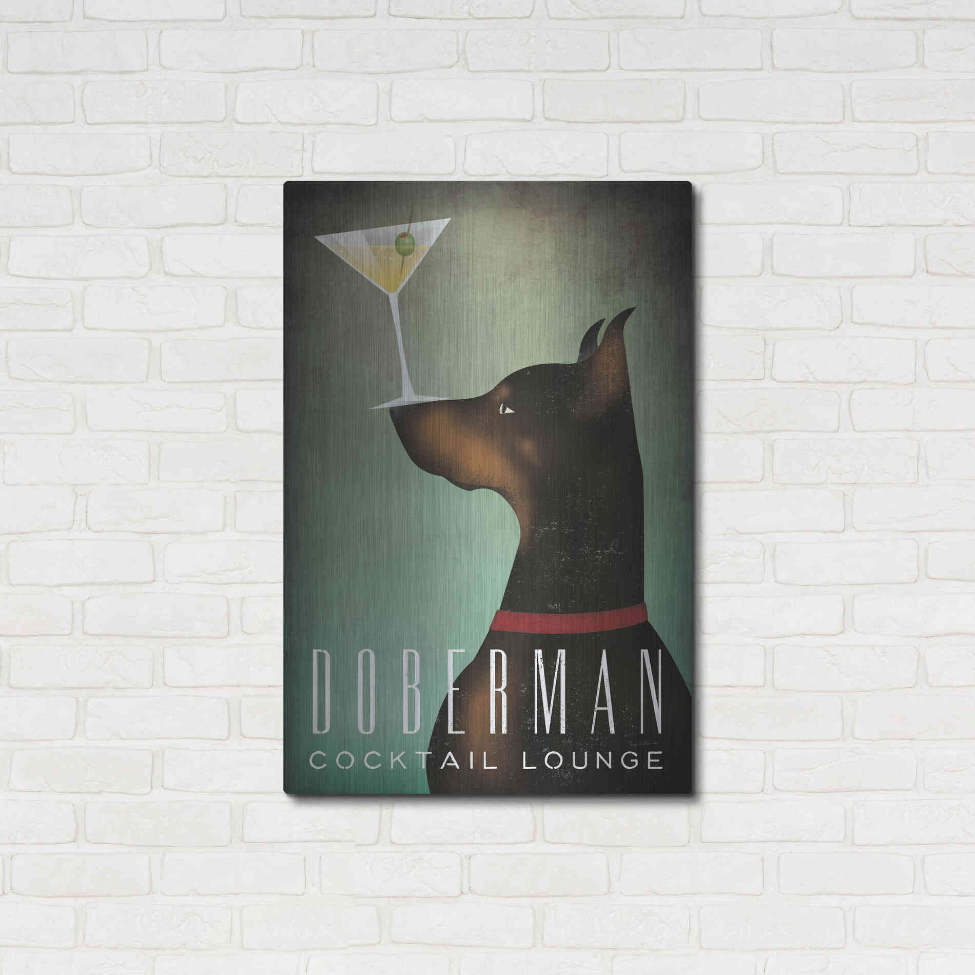 Luxe Metal Art 'Doberman Martini 2' by Ryan Fowler, Metal Wall Art,24x36