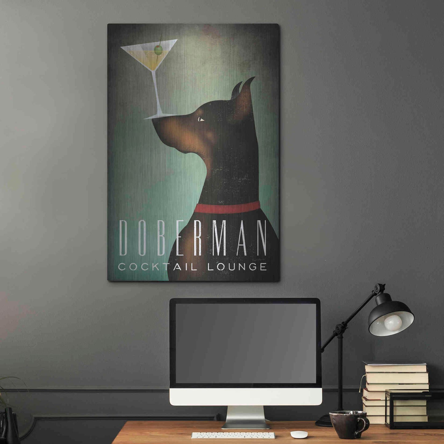Luxe Metal Art 'Doberman Martini 2' by Ryan Fowler, Metal Wall Art,24x36