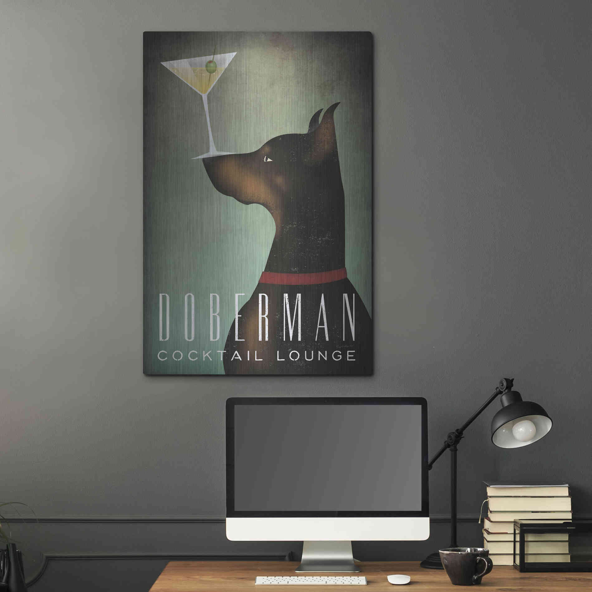 Luxe Metal Art 'Doberman Martini 2' by Ryan Fowler, Metal Wall Art,24x36