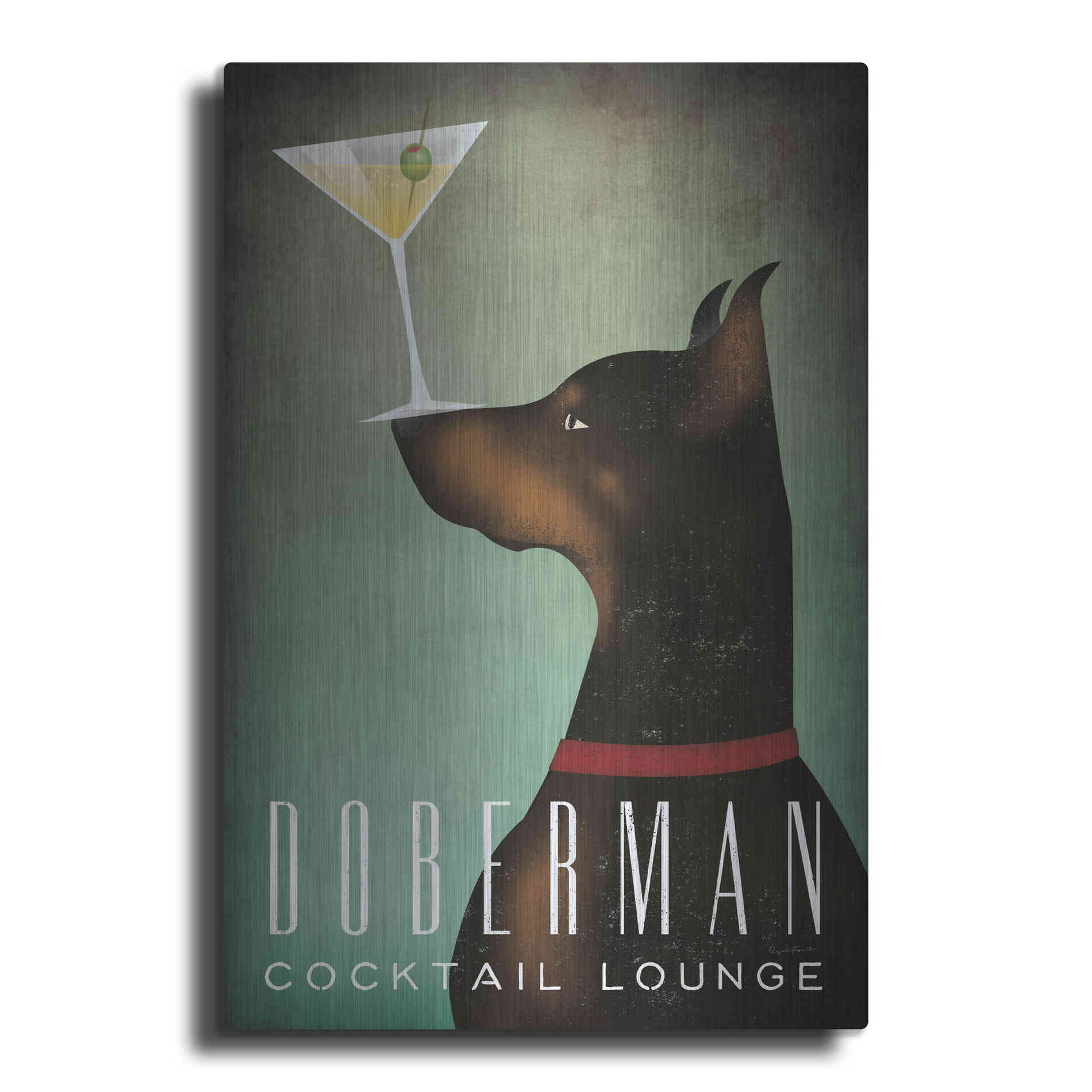 Luxe Metal Art 'Doberman Martini 2' by Ryan Fowler, Metal Wall Art