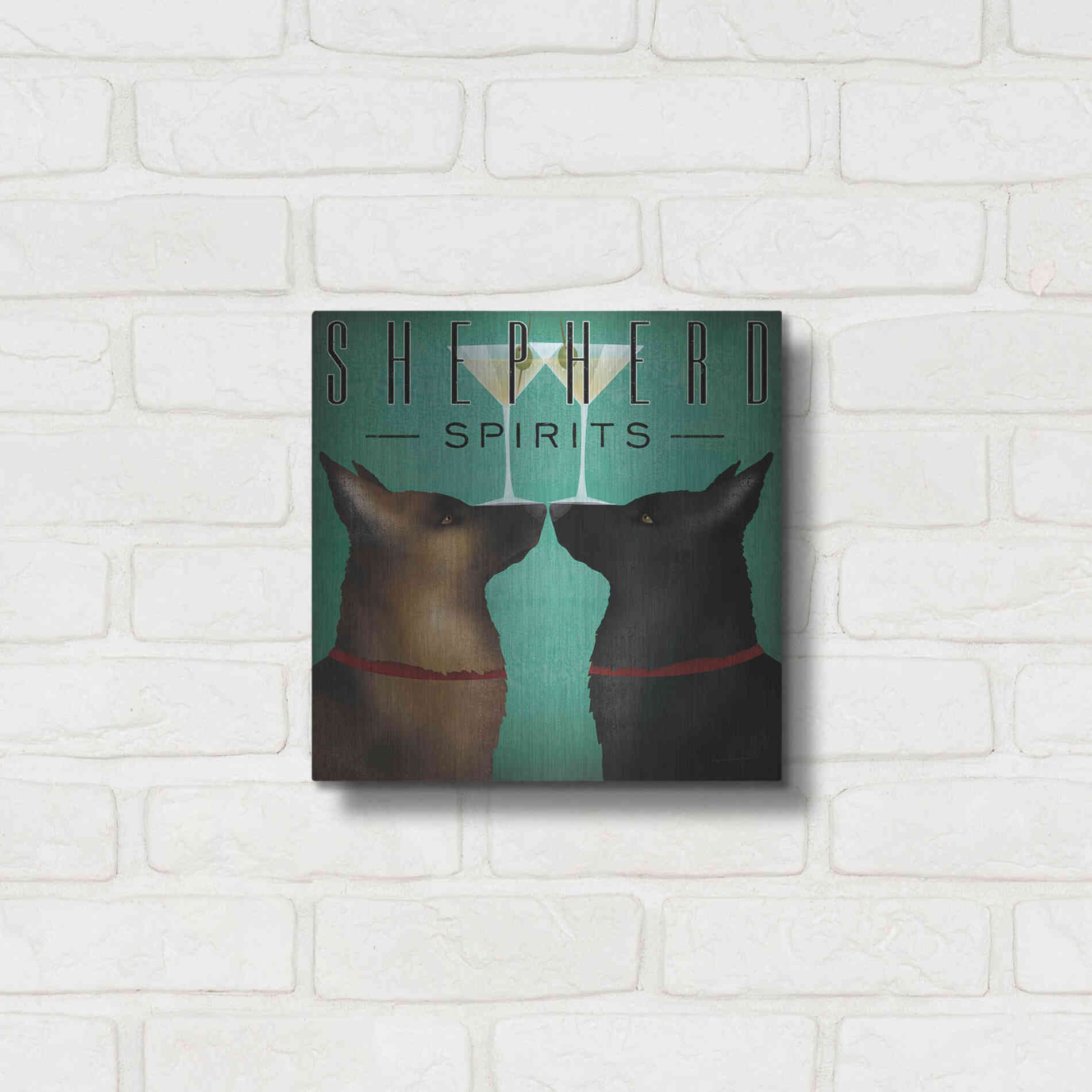 Luxe Metal Art 'Double Shepherd Martini 2' by Ryan Fowler, Metal Wall Art,12x12