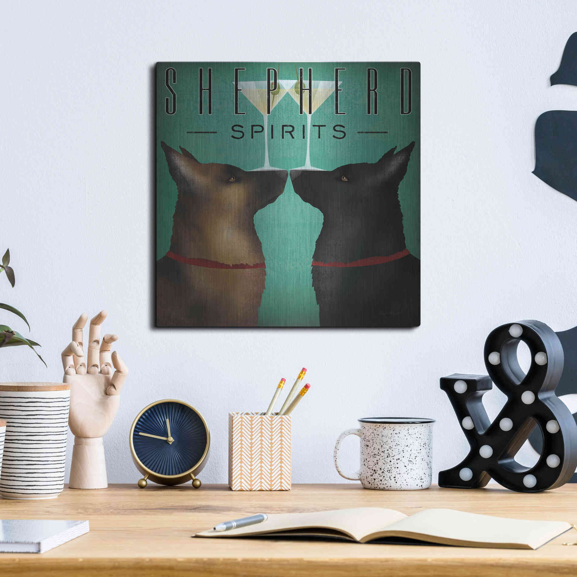 Luxe Metal Art 'Double Shepherd Martini 2' by Ryan Fowler, Metal Wall Art,12x12