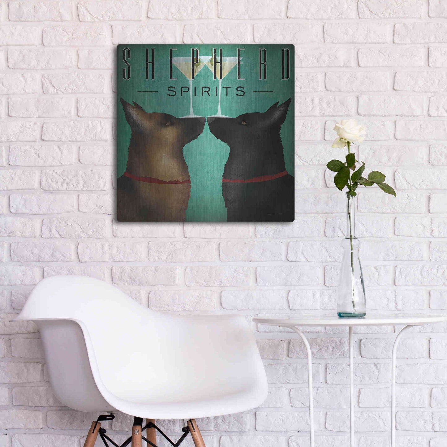 Luxe Metal Art 'Double Shepherd Martini 2' by Ryan Fowler, Metal Wall Art,24x24