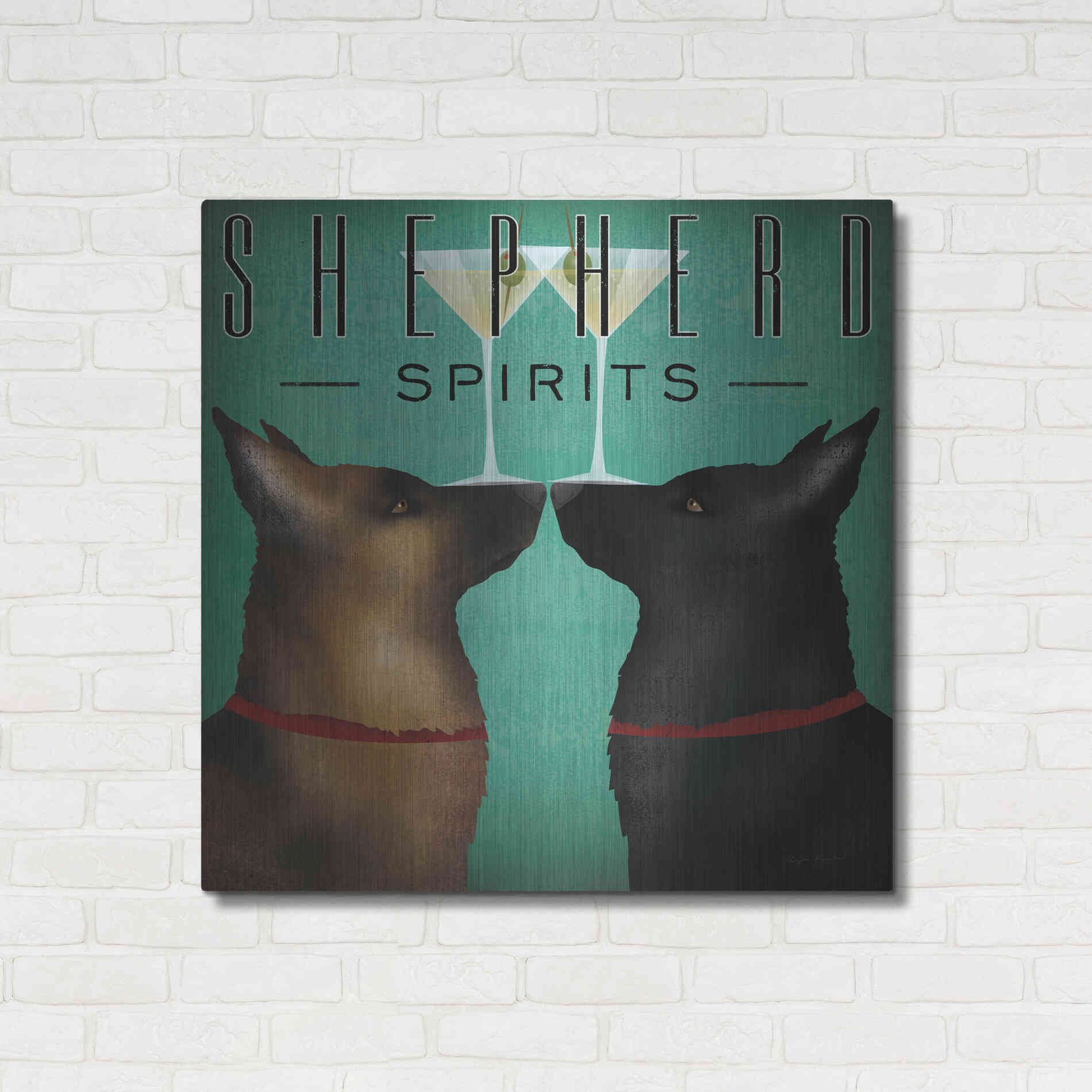 Luxe Metal Art 'Double Shepherd Martini 2' by Ryan Fowler, Metal Wall Art,36x36