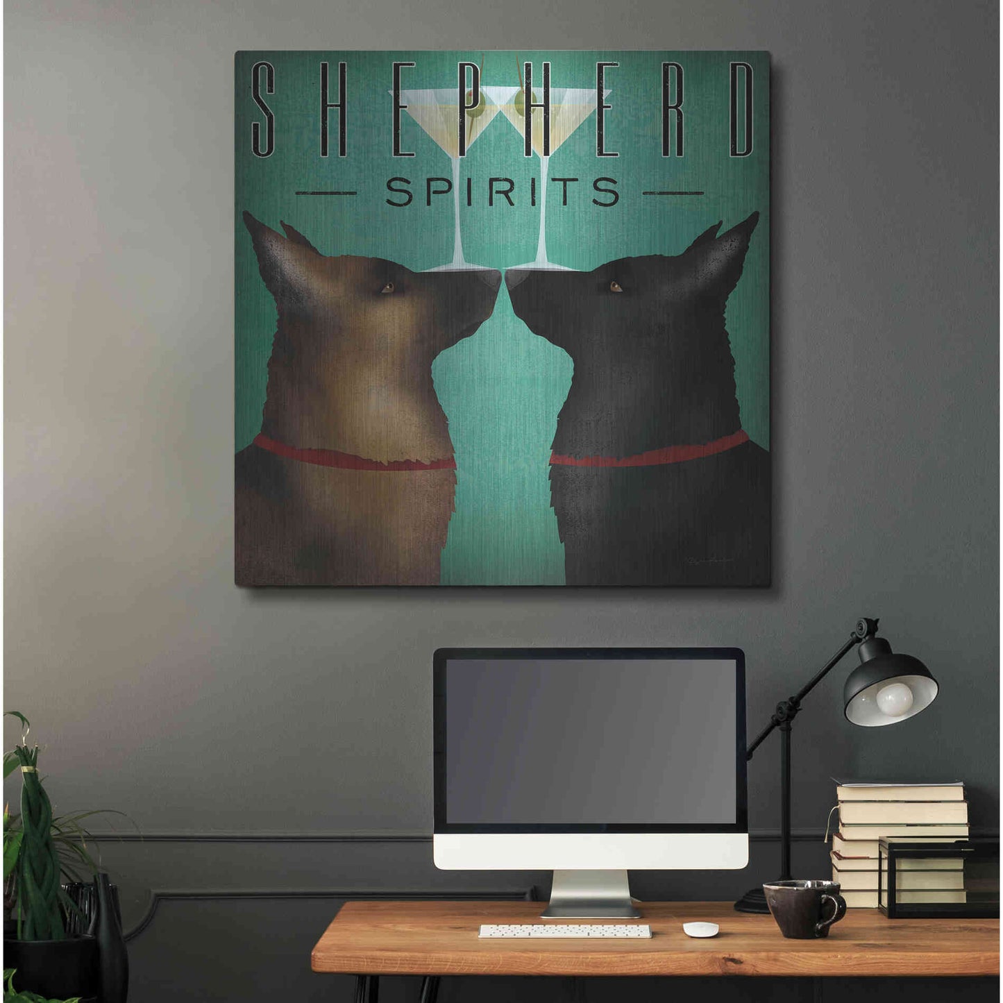 Luxe Metal Art 'Double Shepherd Martini 2' by Ryan Fowler, Metal Wall Art,36x36