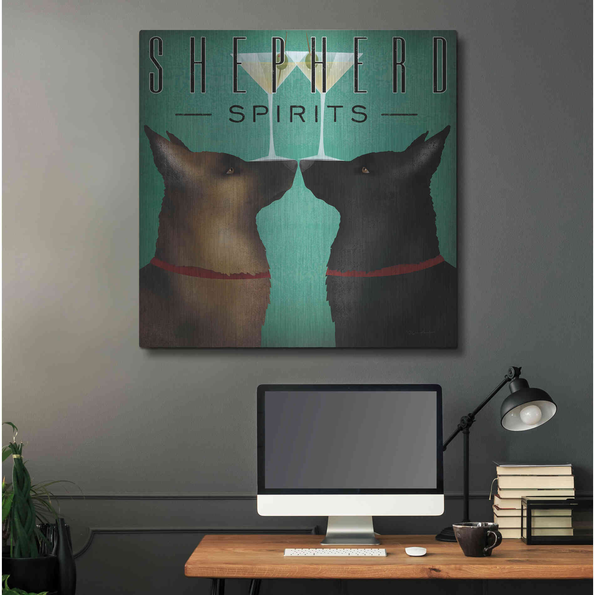 Luxe Metal Art 'Double Shepherd Martini 2' by Ryan Fowler, Metal Wall Art,36x36