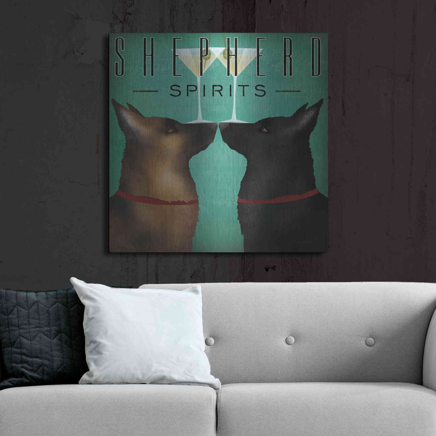 Luxe Metal Art 'Double Shepherd Martini 2' by Ryan Fowler, Metal Wall Art,36x36