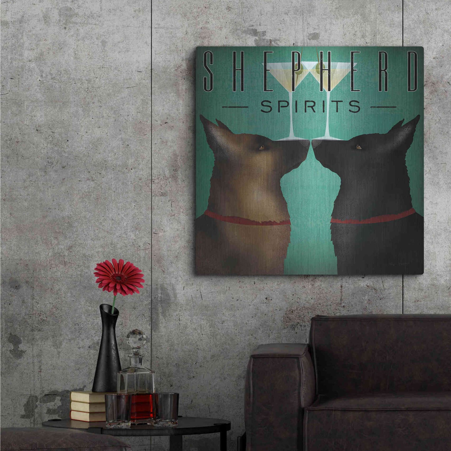 Luxe Metal Art 'Double Shepherd Martini 2' by Ryan Fowler, Metal Wall Art,36x36