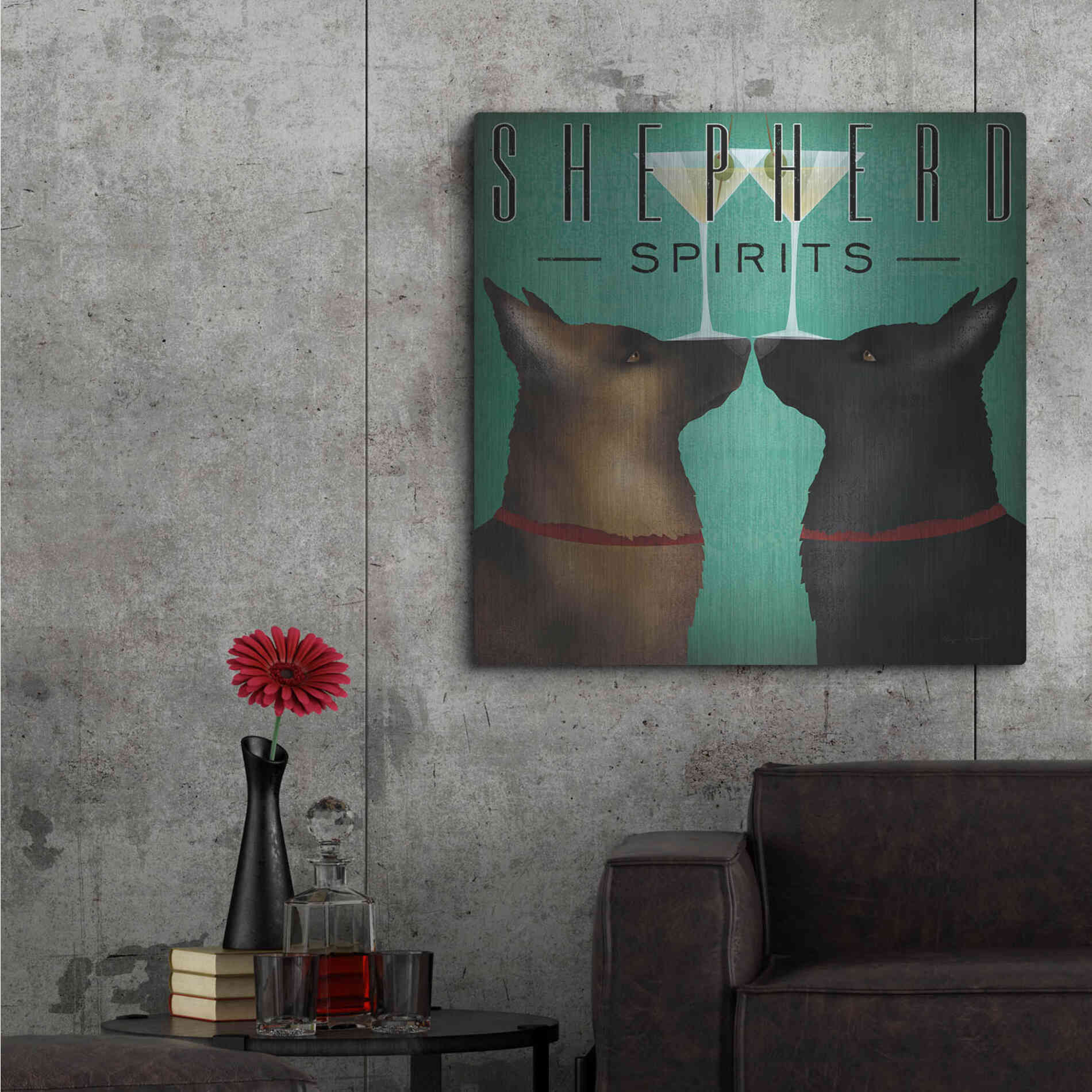 Luxe Metal Art 'Double Shepherd Martini 2' by Ryan Fowler, Metal Wall Art,36x36