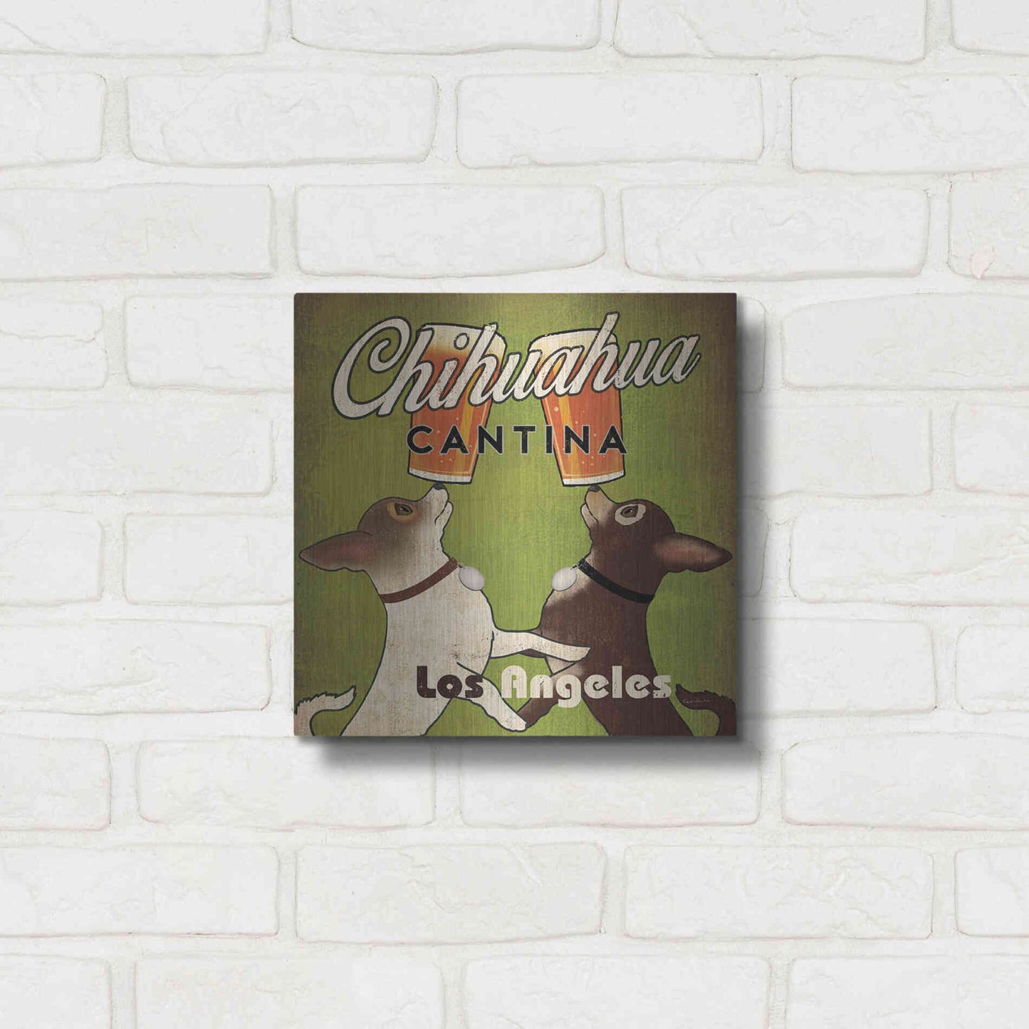 Luxe Metal Art 'Double Chihuahua Crop Los Angeles' by Ryan Fowler, Metal Wall Art,12x12