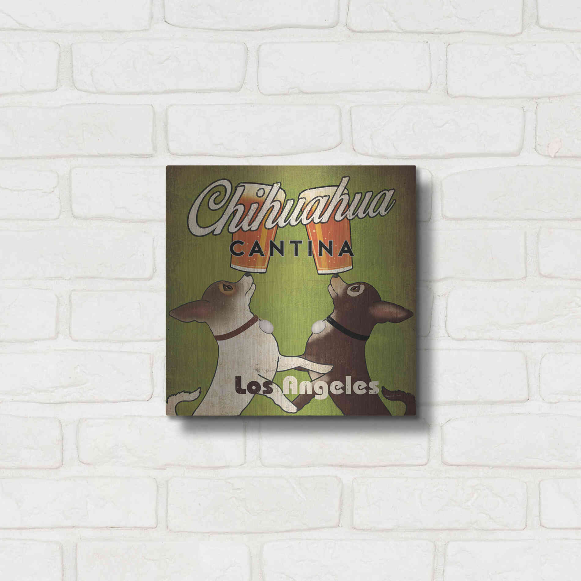 Luxe Metal Art 'Double Chihuahua Crop Los Angeles' by Ryan Fowler, Metal Wall Art,12x12