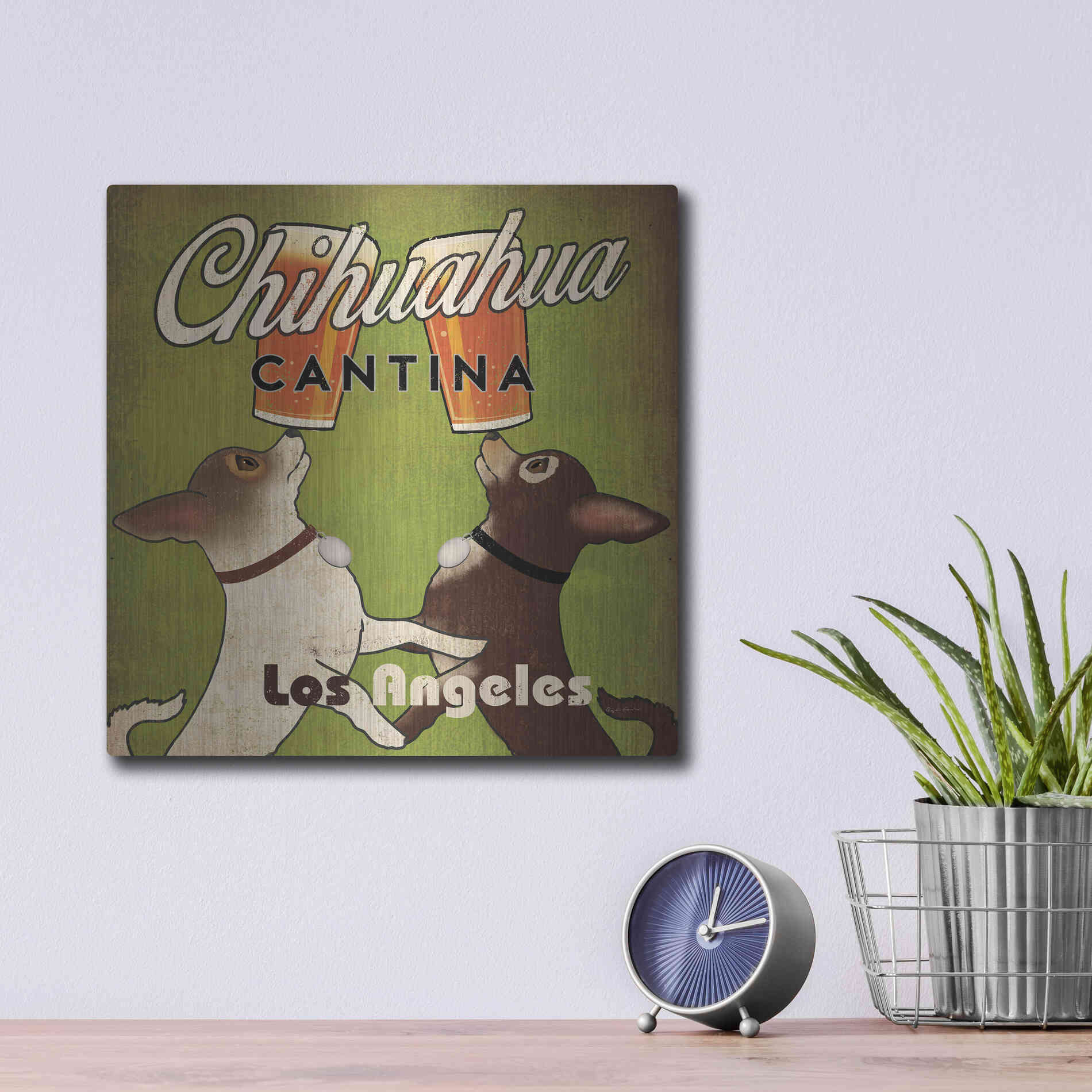 Luxe Metal Art 'Double Chihuahua Crop Los Angeles' by Ryan Fowler, Metal Wall Art,12x12