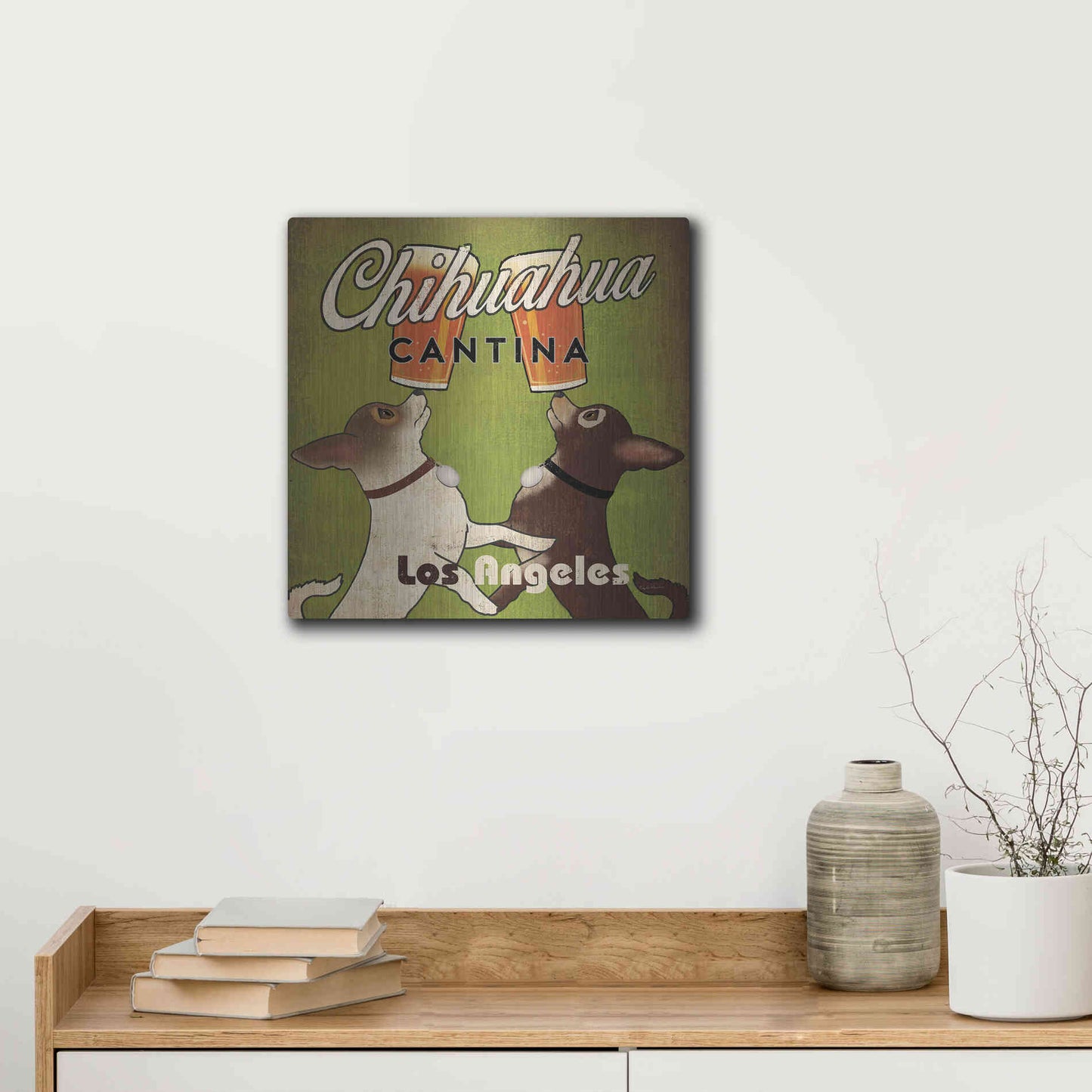 Luxe Metal Art 'Double Chihuahua Crop Los Angeles' by Ryan Fowler, Metal Wall Art,12x12