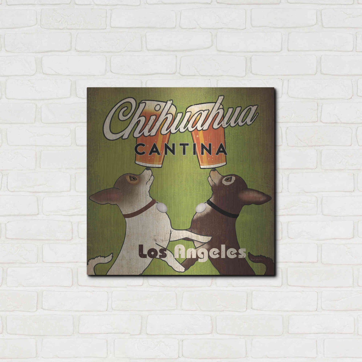 Luxe Metal Art 'Double Chihuahua Crop Los Angeles' by Ryan Fowler, Metal Wall Art,24x24