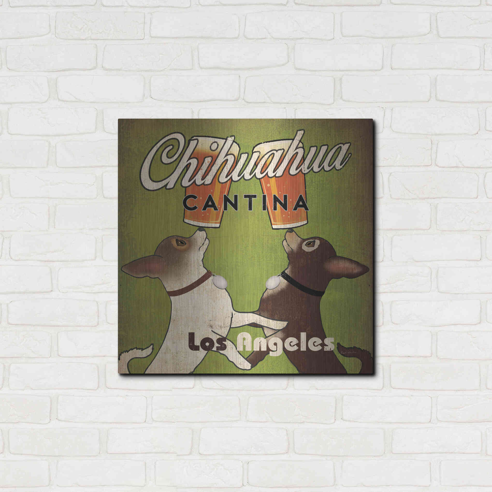 Luxe Metal Art 'Double Chihuahua Crop Los Angeles' by Ryan Fowler, Metal Wall Art,24x24