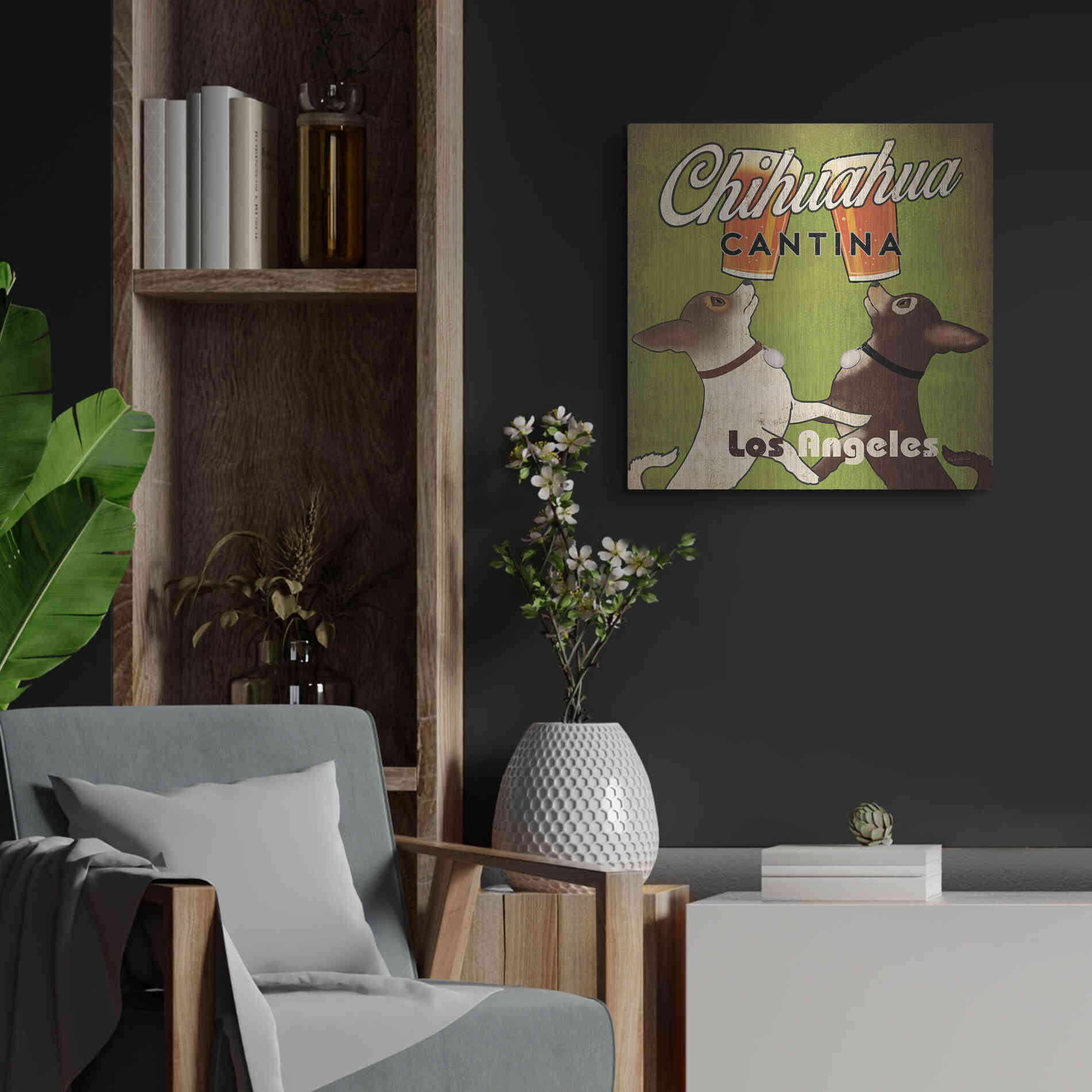 Luxe Metal Art 'Double Chihuahua Crop Los Angeles' by Ryan Fowler, Metal Wall Art,24x24