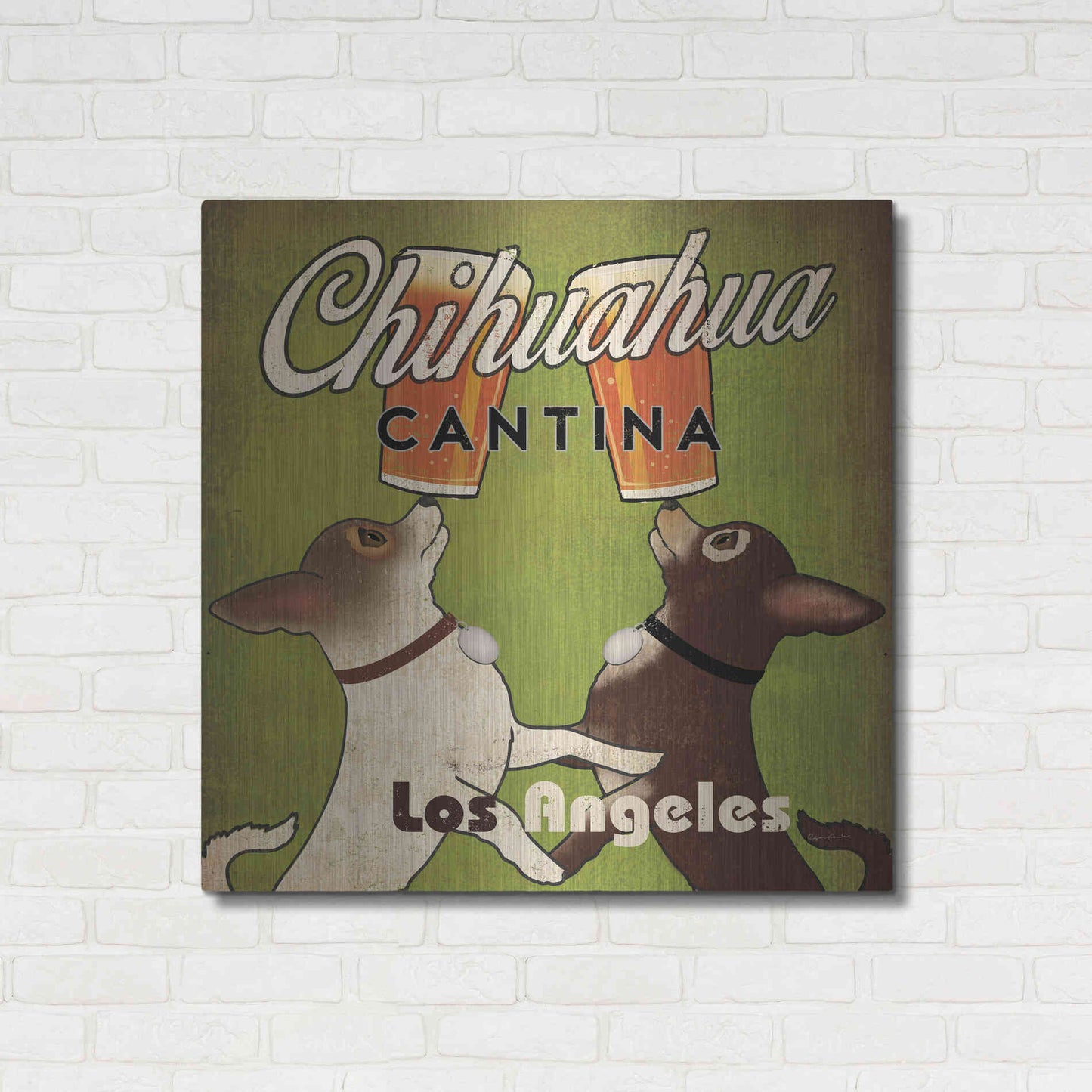 Luxe Metal Art 'Double Chihuahua Crop Los Angeles' by Ryan Fowler, Metal Wall Art,36x36