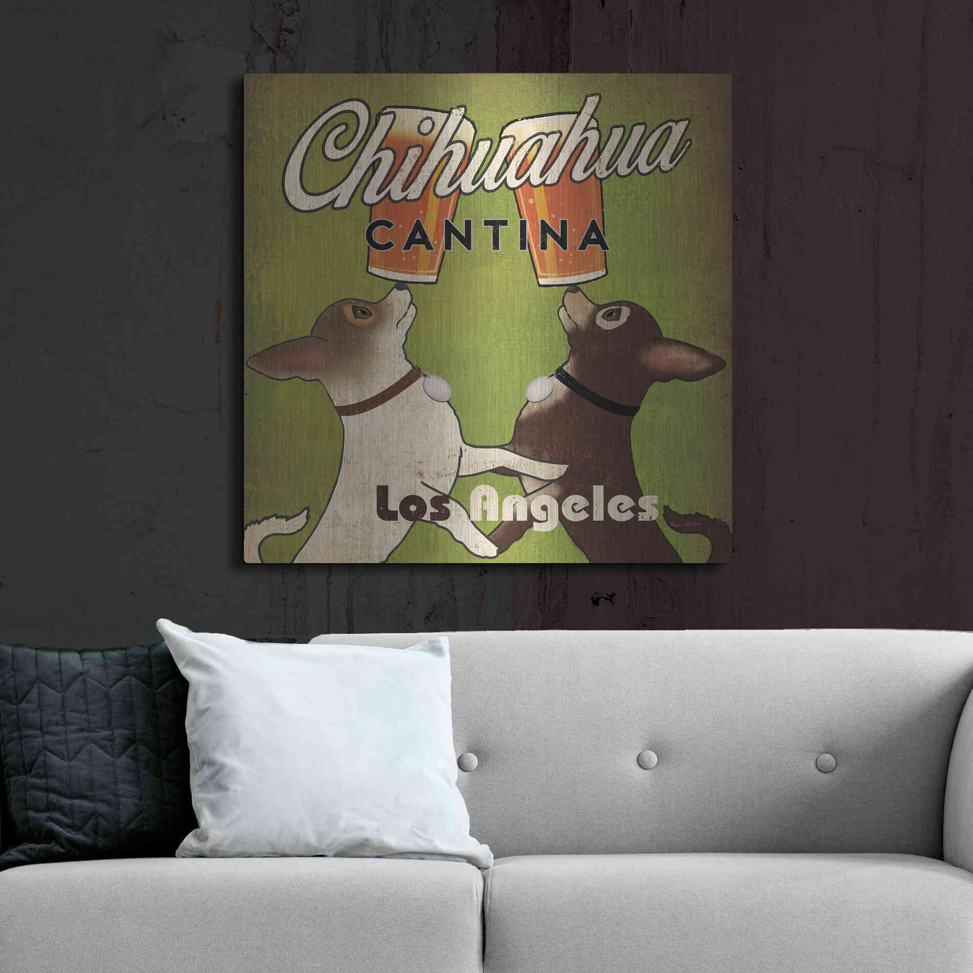 Luxe Metal Art 'Double Chihuahua Crop Los Angeles' by Ryan Fowler, Metal Wall Art,36x36