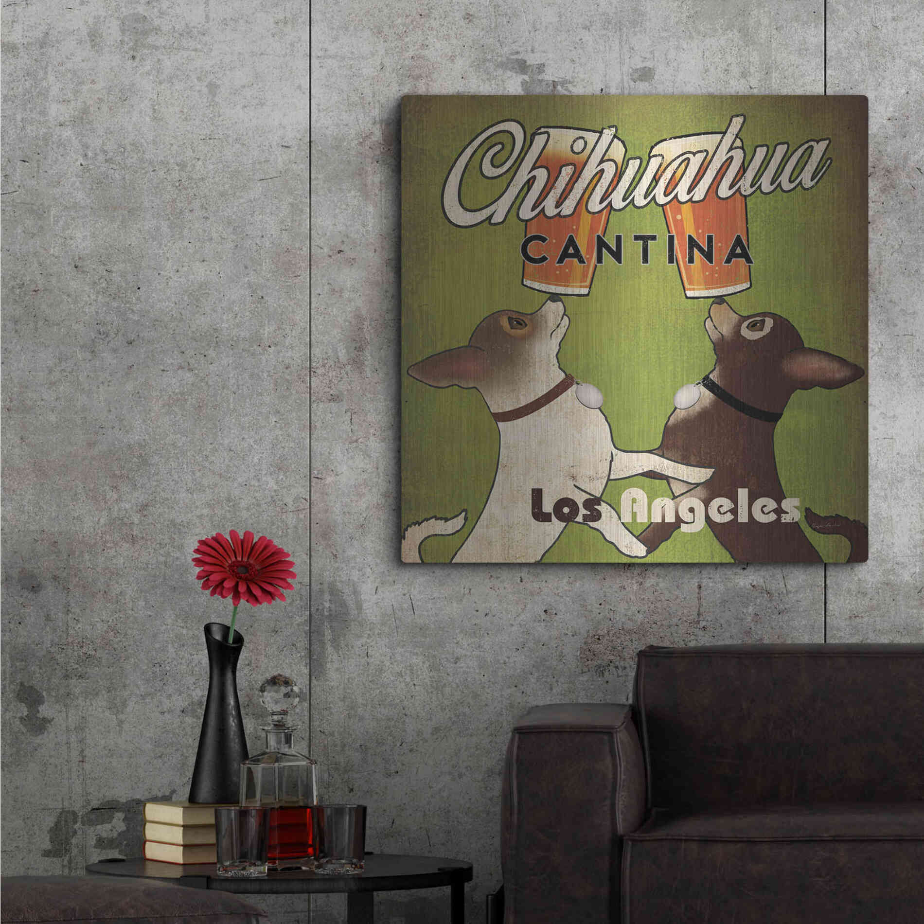 Luxe Metal Art 'Double Chihuahua Crop Los Angeles' by Ryan Fowler, Metal Wall Art,36x36