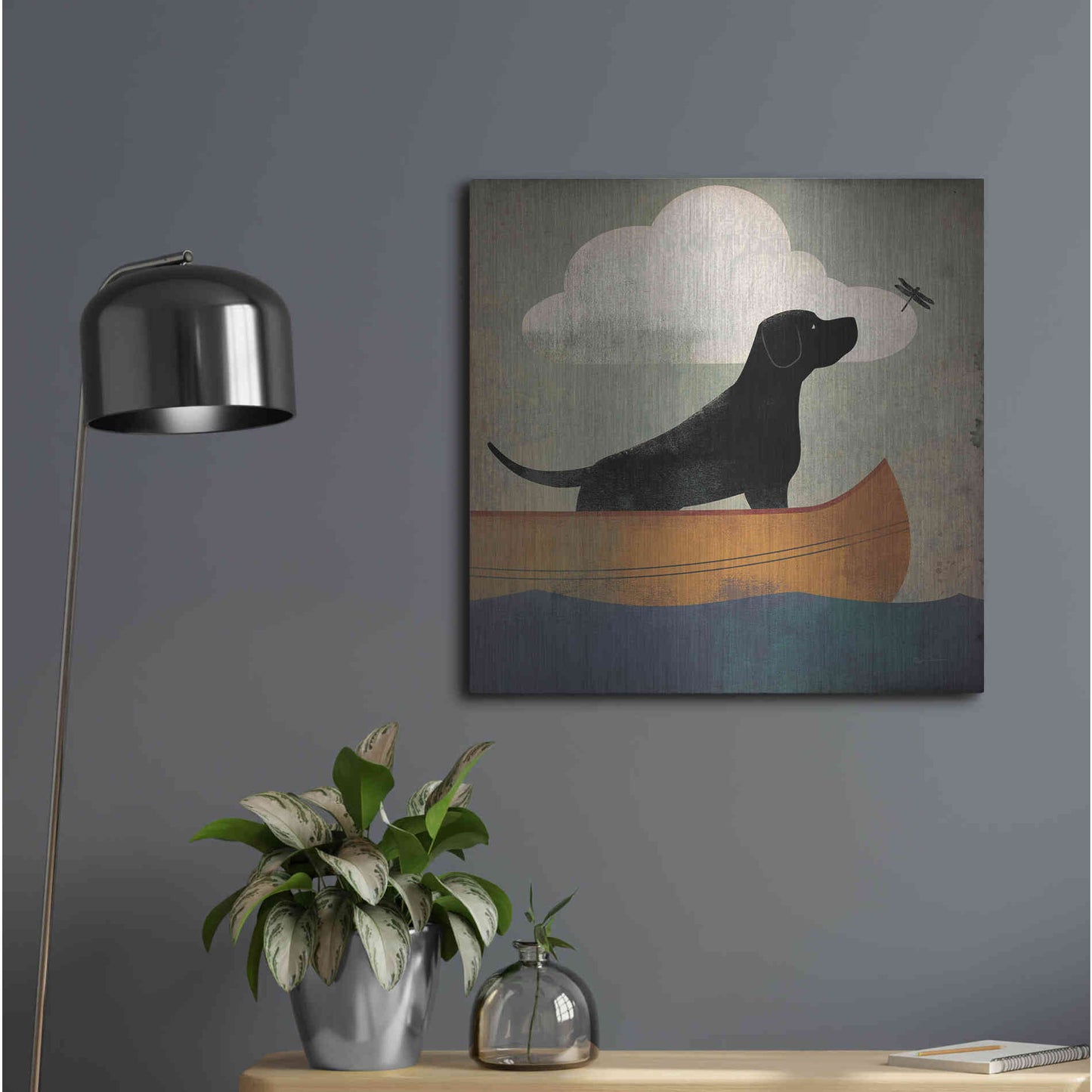 Luxe Metal Art 'Black Dog Canoe Ride' by Ryan Fowler, Metal Wall Art,24x24