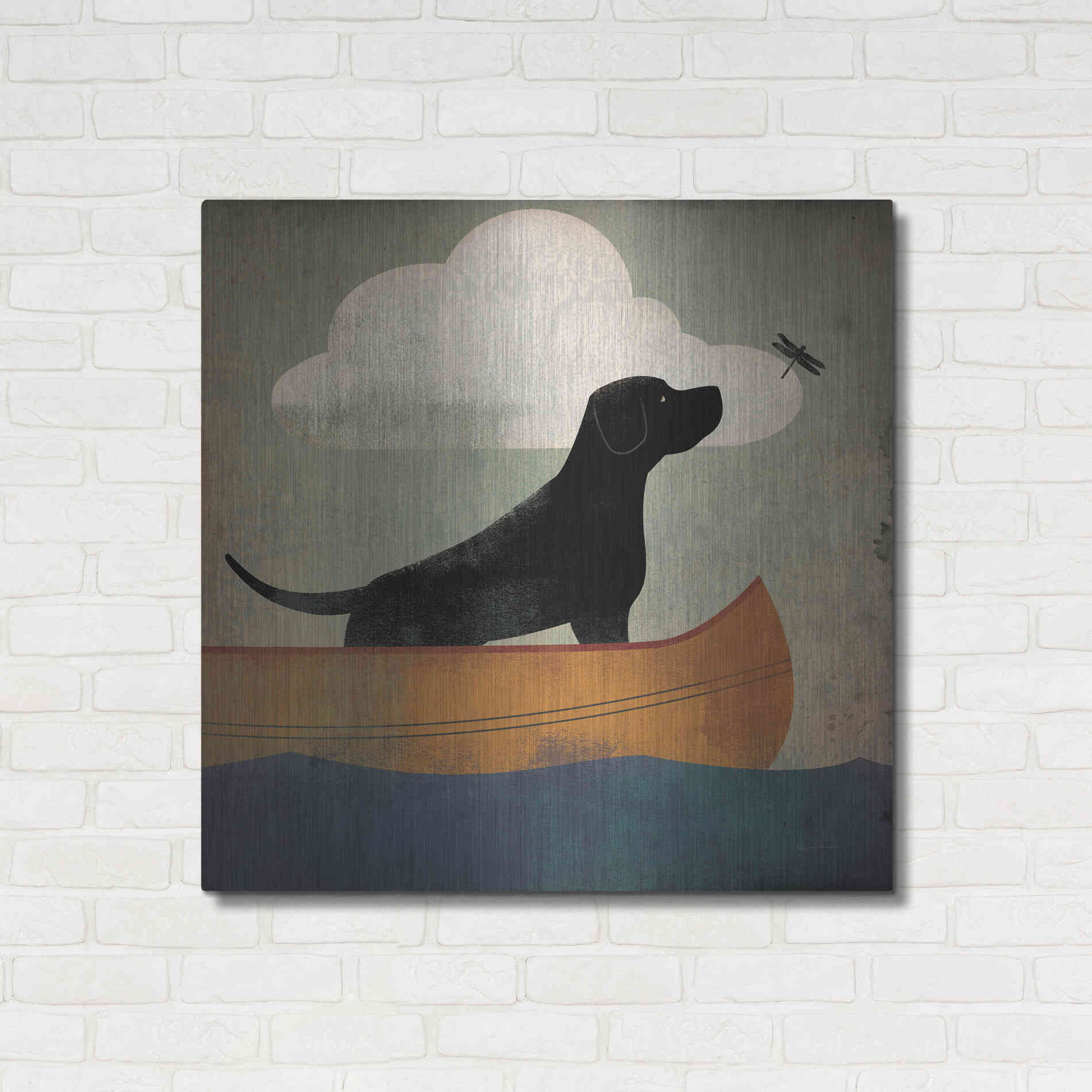 Luxe Metal Art 'Black Dog Canoe Ride' by Ryan Fowler, Metal Wall Art,36x36