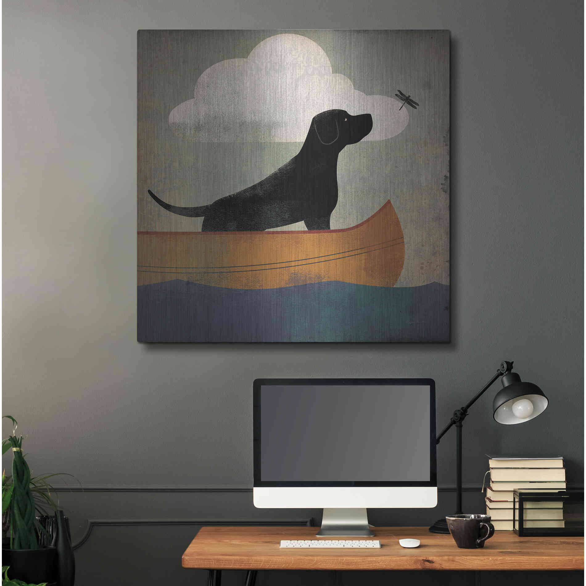 Luxe Metal Art 'Black Dog Canoe Ride' by Ryan Fowler, Metal Wall Art,36x36