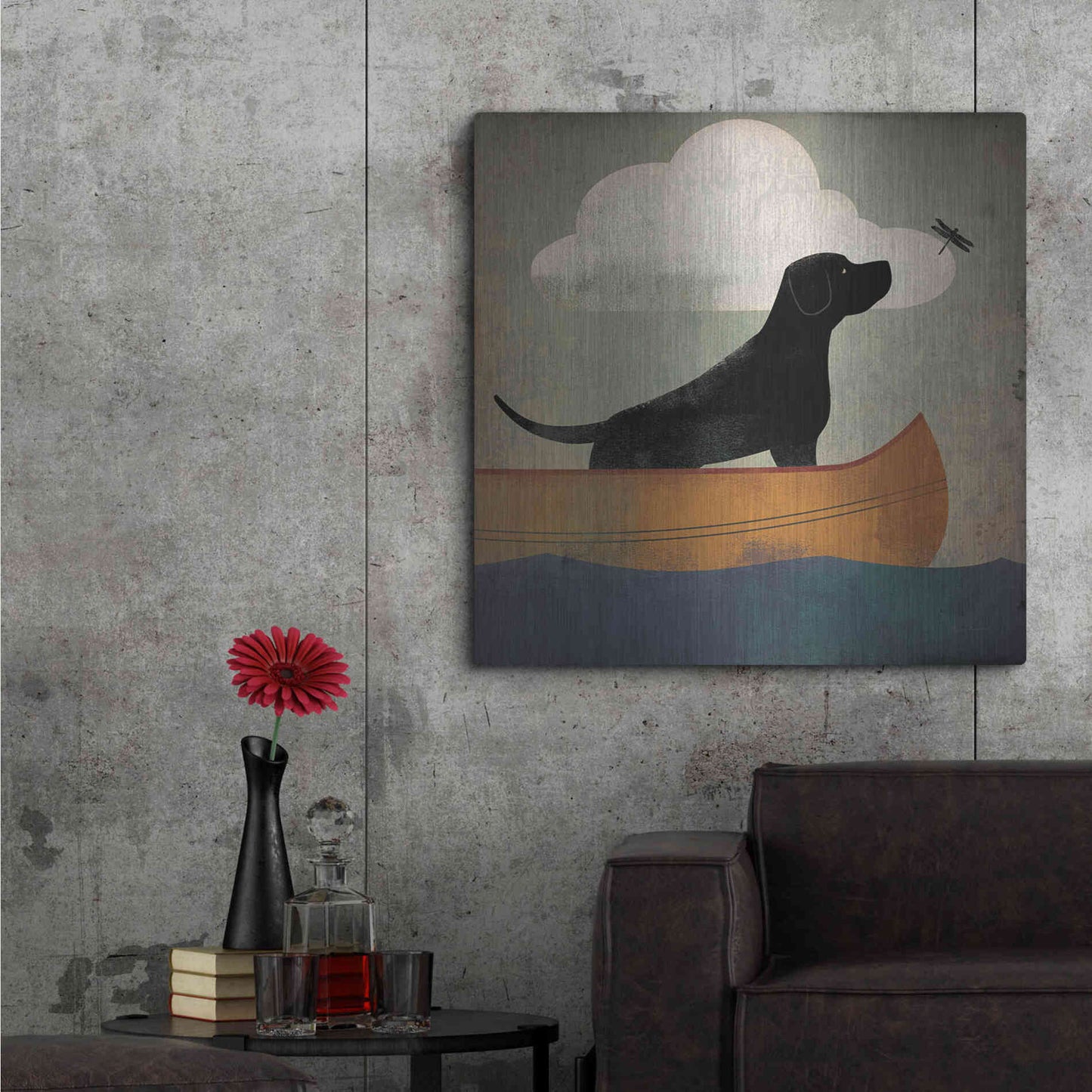 Luxe Metal Art 'Black Dog Canoe Ride' by Ryan Fowler, Metal Wall Art,36x36