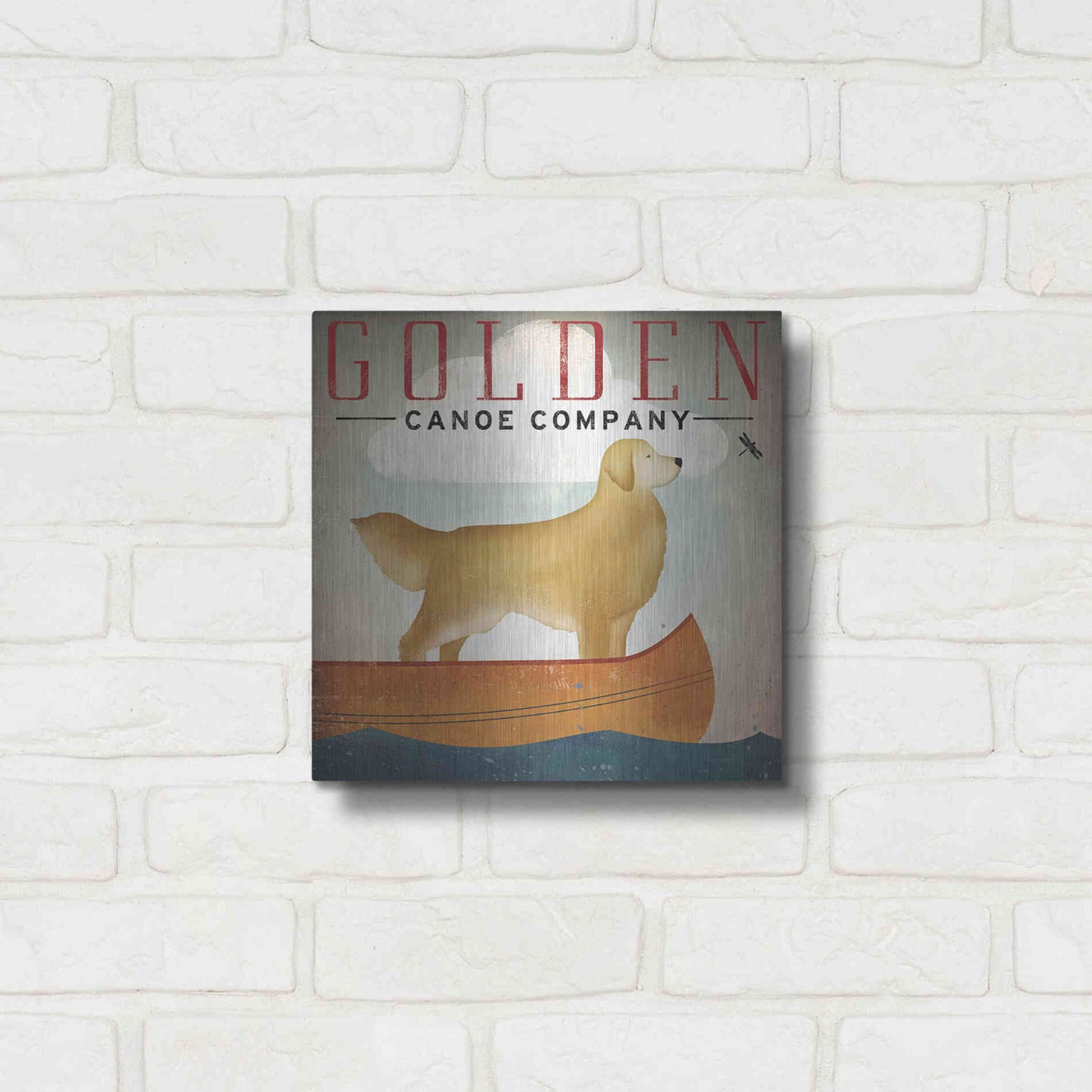 Luxe Metal Art 'Golden Dog Canoe Co Right Facing' by Ryan Fowler, Metal Wall Art,12x12