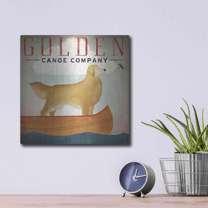 Luxe Metal Art 'Golden Dog Canoe Co Right Facing' by Ryan Fowler, Metal Wall Art,12x12