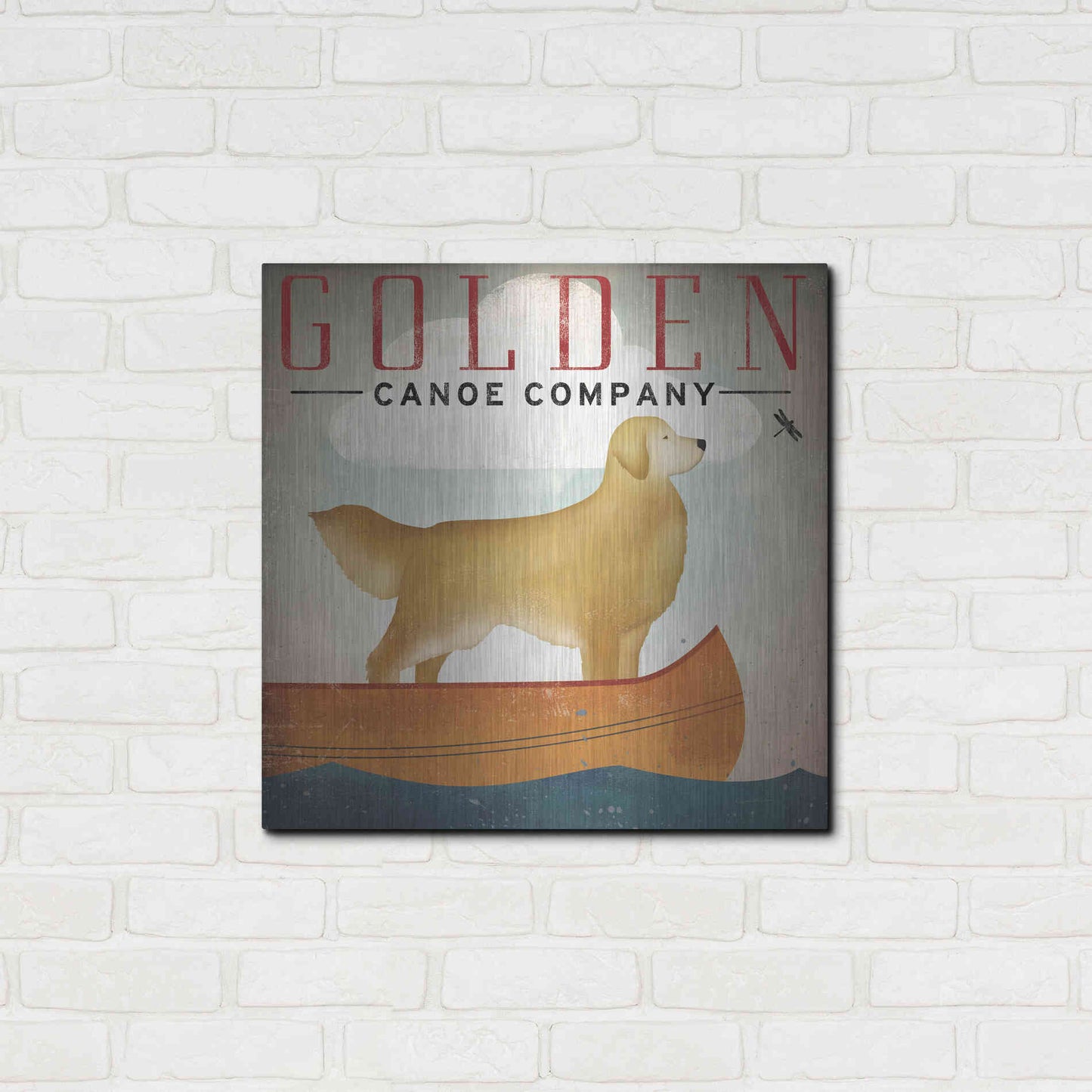 Luxe Metal Art 'Golden Dog Canoe Co Right Facing' by Ryan Fowler, Metal Wall Art,24x24