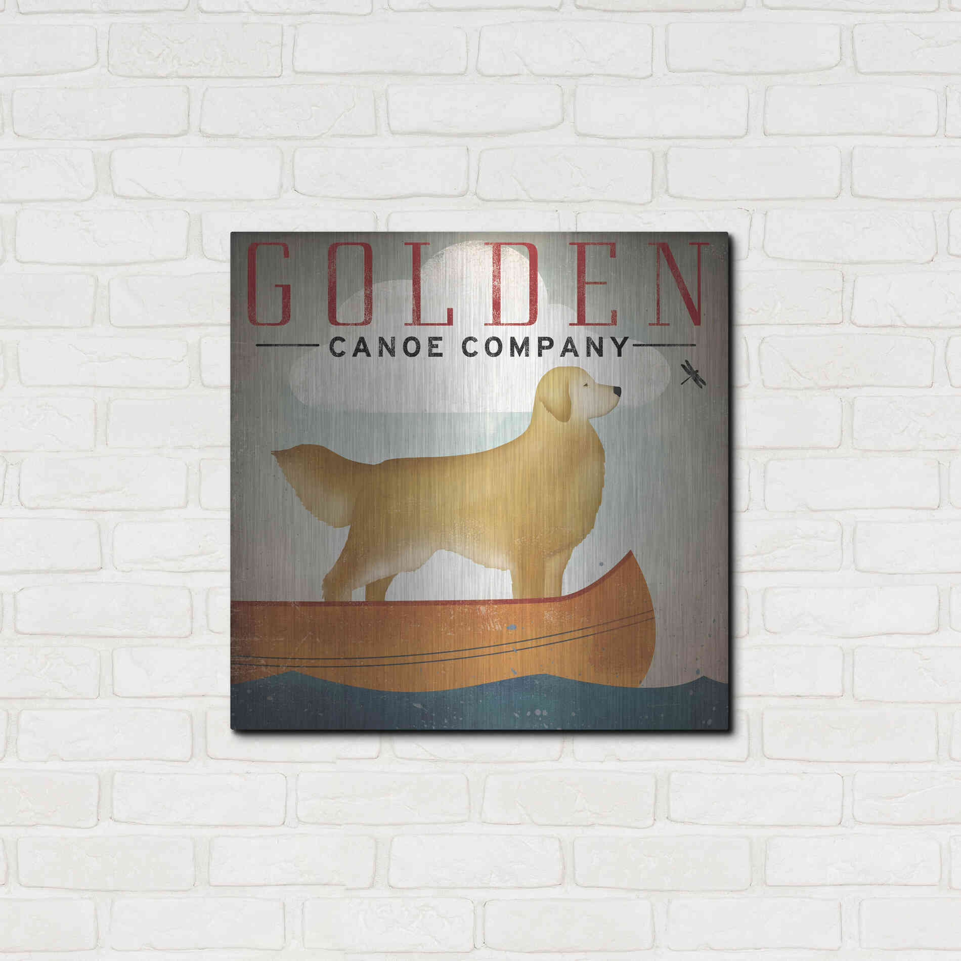 Luxe Metal Art 'Golden Dog Canoe Co Right Facing' by Ryan Fowler, Metal Wall Art,24x24