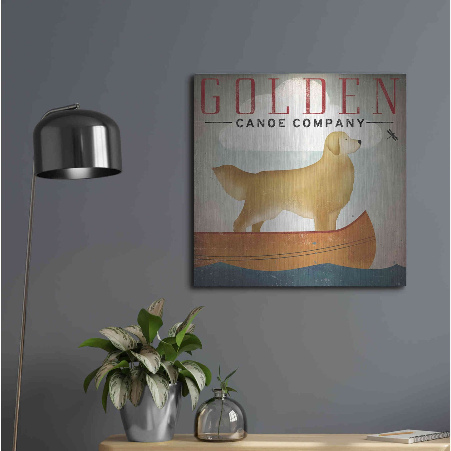 Luxe Metal Art 'Golden Dog Canoe Co Right Facing' by Ryan Fowler, Metal Wall Art,24x24