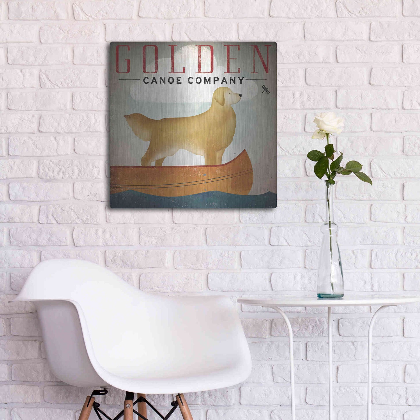 Luxe Metal Art 'Golden Dog Canoe Co Right Facing' by Ryan Fowler, Metal Wall Art,24x24