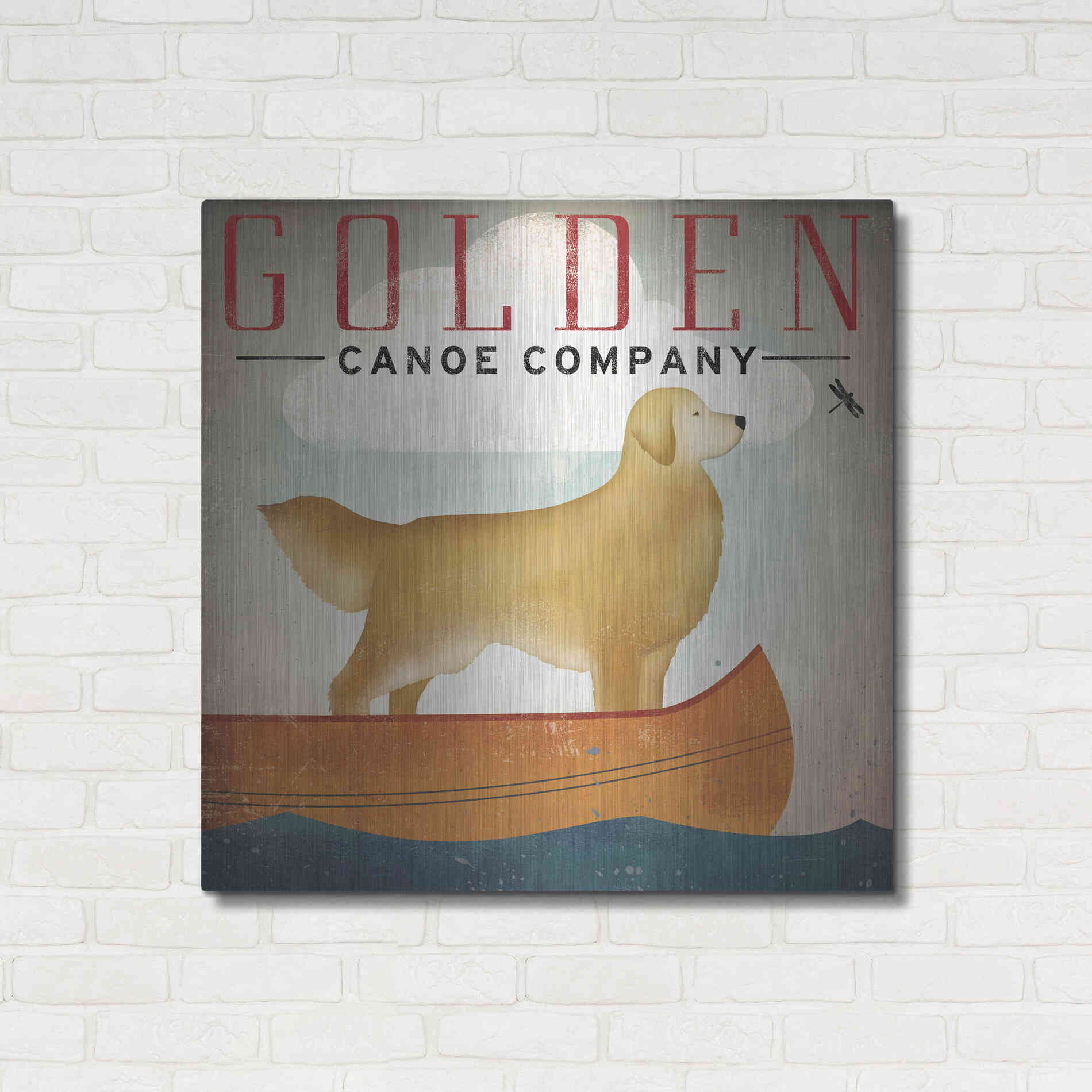 Luxe Metal Art 'Golden Dog Canoe Co Right Facing' by Ryan Fowler, Metal Wall Art,36x36