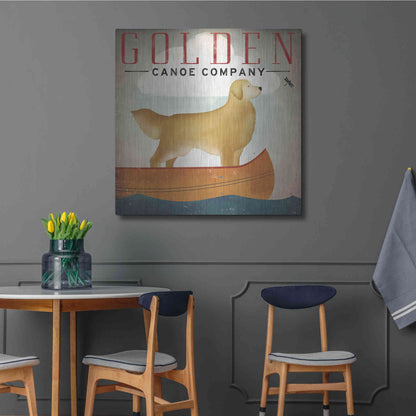 Luxe Metal Art 'Golden Dog Canoe Co Right Facing' by Ryan Fowler, Metal Wall Art,36x36