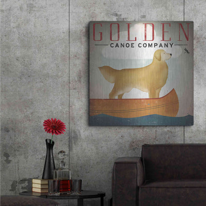 Luxe Metal Art 'Golden Dog Canoe Co Right Facing' by Ryan Fowler, Metal Wall Art,36x36
