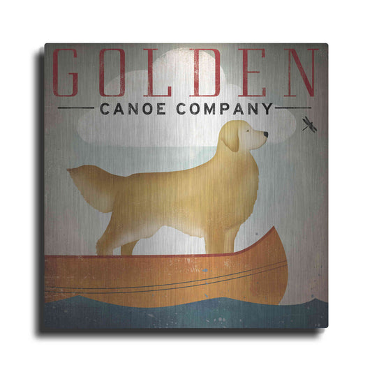 Luxe Metal Art 'Golden Dog Canoe Co Right Facing' by Ryan Fowler, Metal Wall Art