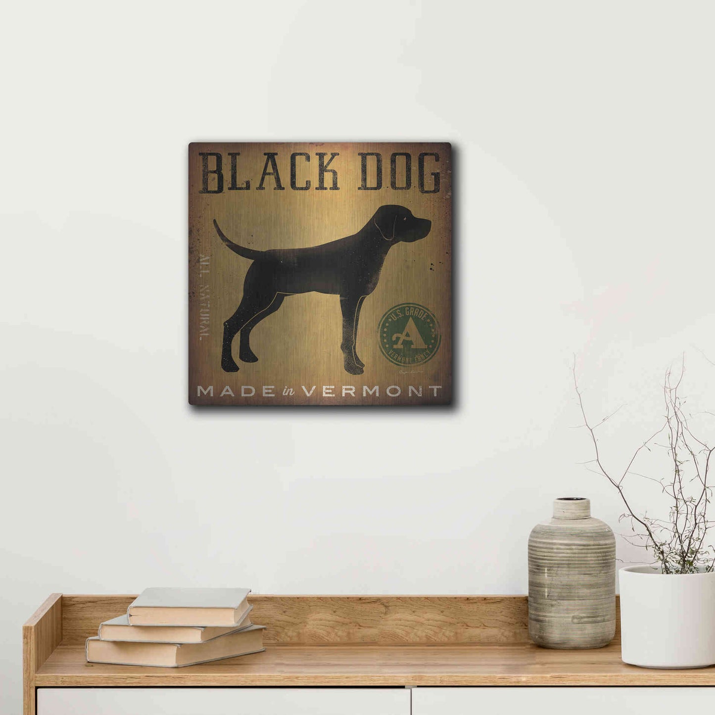 Luxe Metal Art 'Black Dog At Show V2' by Ryan Fowler, Metal Wall Art,12x12