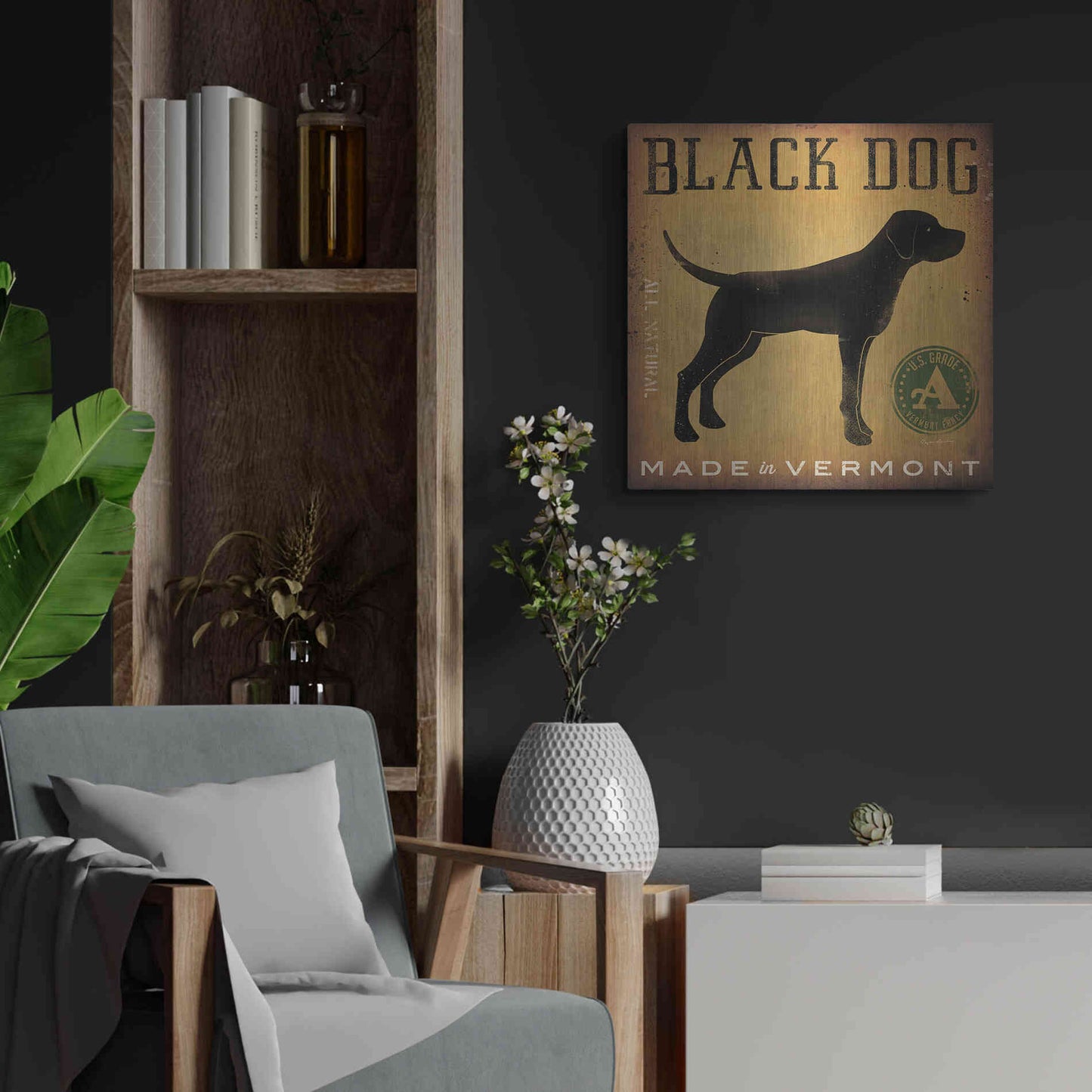 Luxe Metal Art 'Black Dog At Show V2' by Ryan Fowler, Metal Wall Art,24x24