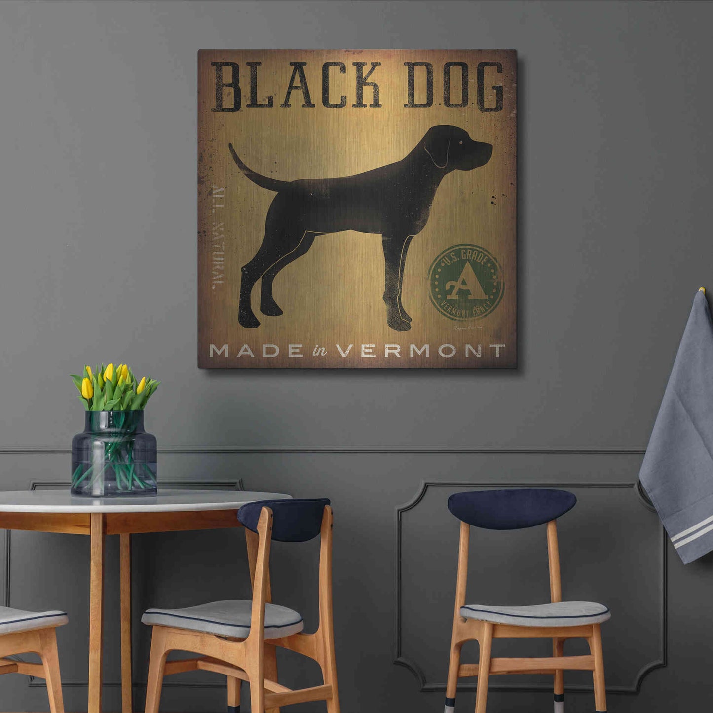 Luxe Metal Art 'Black Dog At Show V2' by Ryan Fowler, Metal Wall Art,36x36