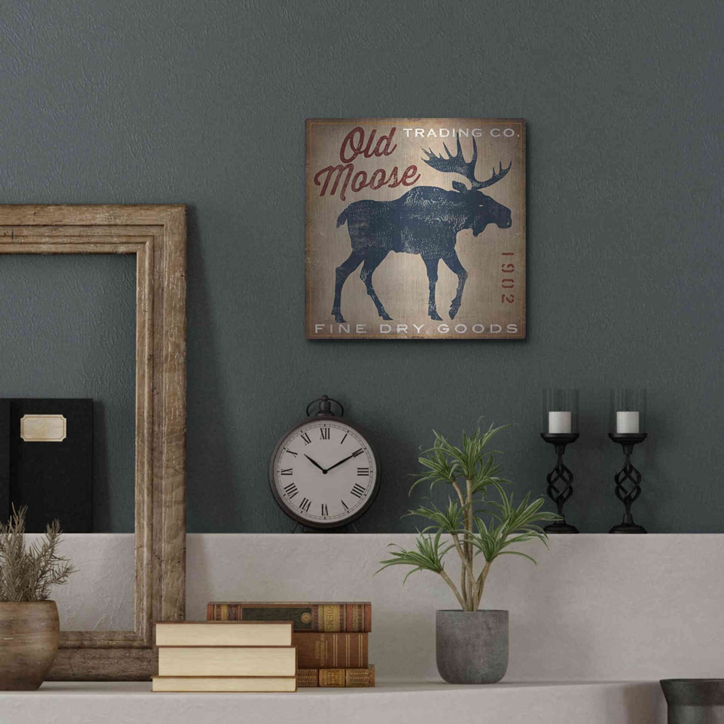 Luxe Metal Art 'Old Moose Trading Co Tan - Dry Goods' by Ryan Fowler, Metal Wall Art,12x12