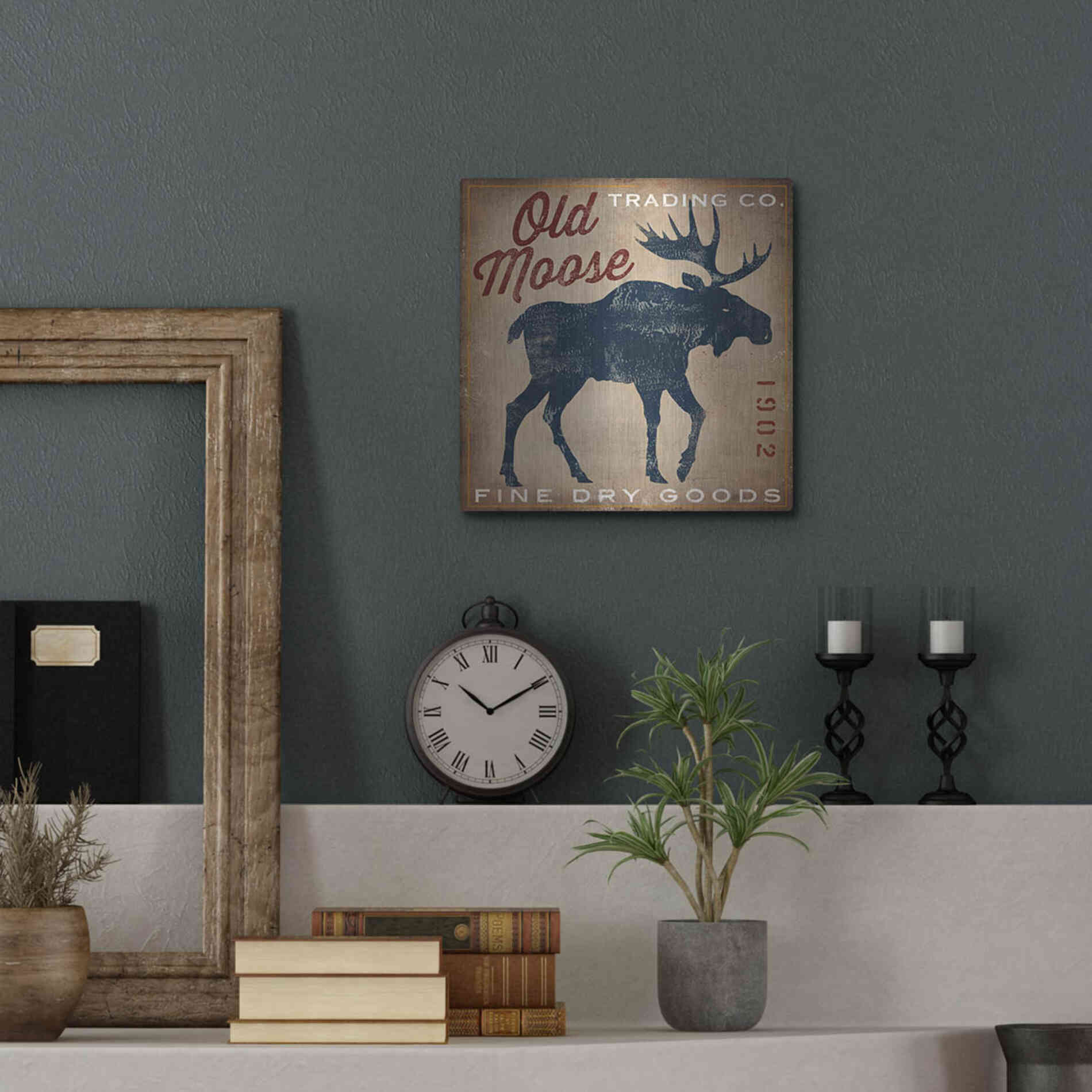 Luxe Metal Art 'Old Moose Trading Co Tan - Dry Goods' by Ryan Fowler, Metal Wall Art,12x12