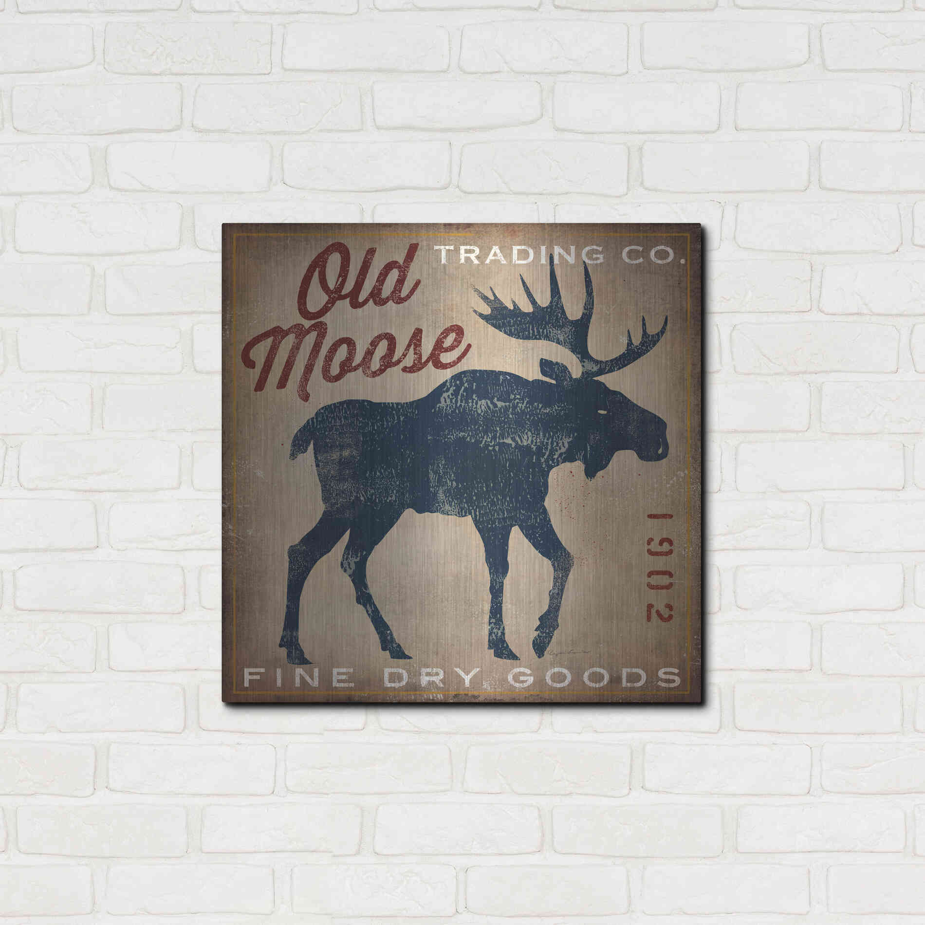 Luxe Metal Art 'Old Moose Trading Co Tan - Dry Goods' by Ryan Fowler, Metal Wall Art,24x24