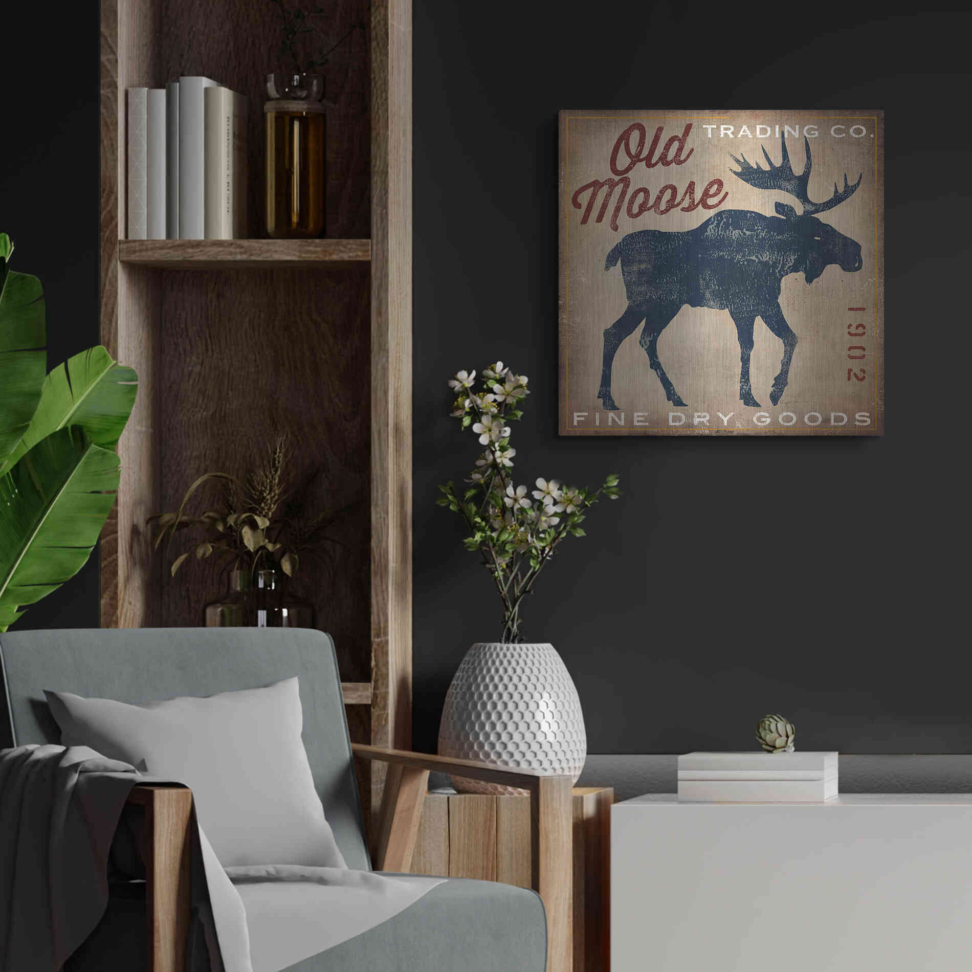 Luxe Metal Art 'Old Moose Trading Co Tan - Dry Goods' by Ryan Fowler, Metal Wall Art,24x24