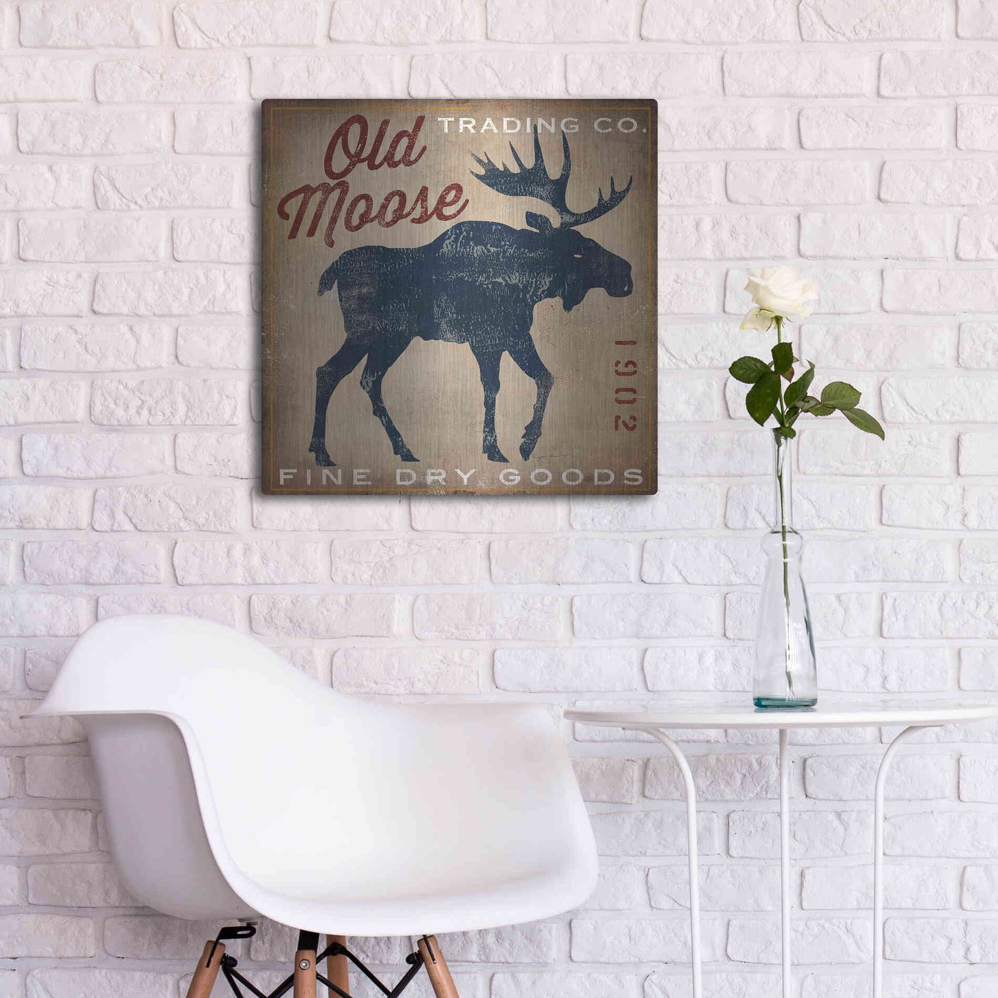 Luxe Metal Art 'Old Moose Trading Co Tan - Dry Goods' by Ryan Fowler, Metal Wall Art,24x24
