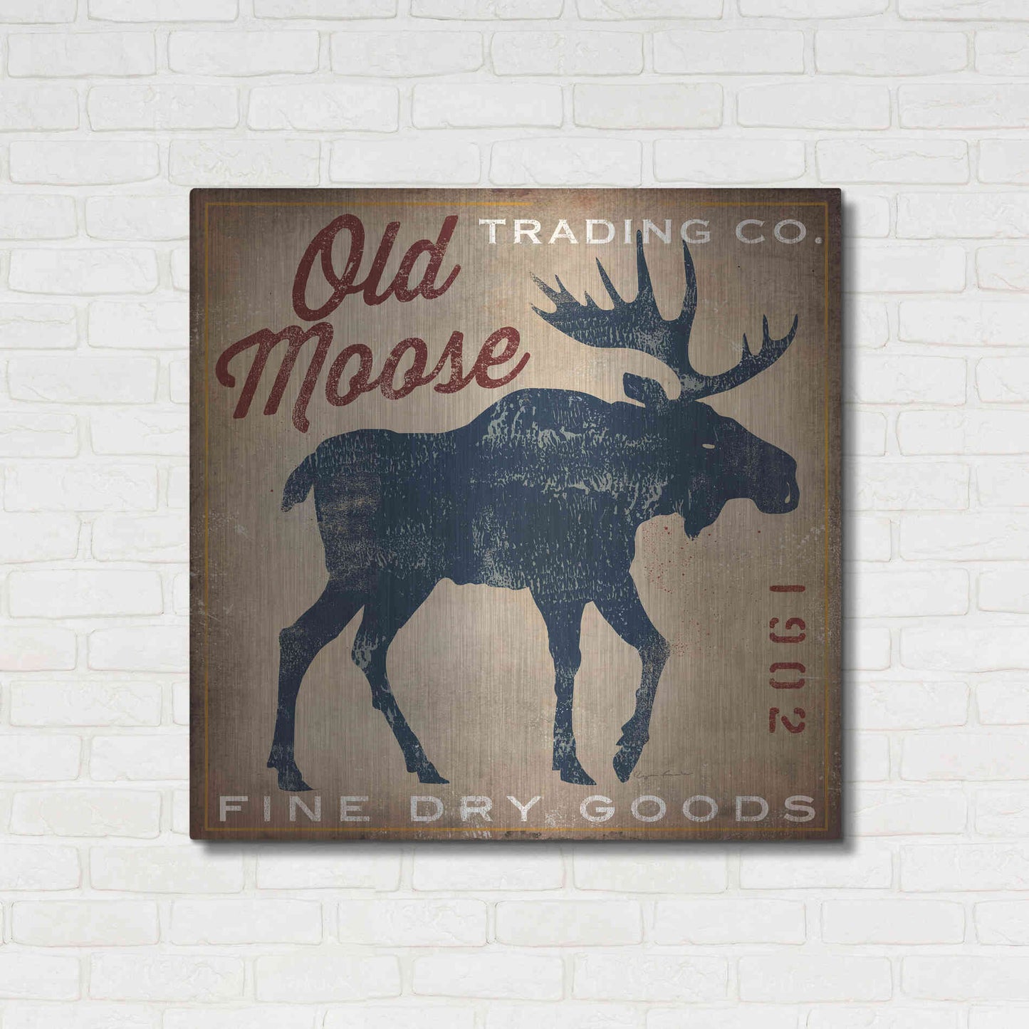 Luxe Metal Art 'Old Moose Trading Co Tan - Dry Goods' by Ryan Fowler, Metal Wall Art,36x36