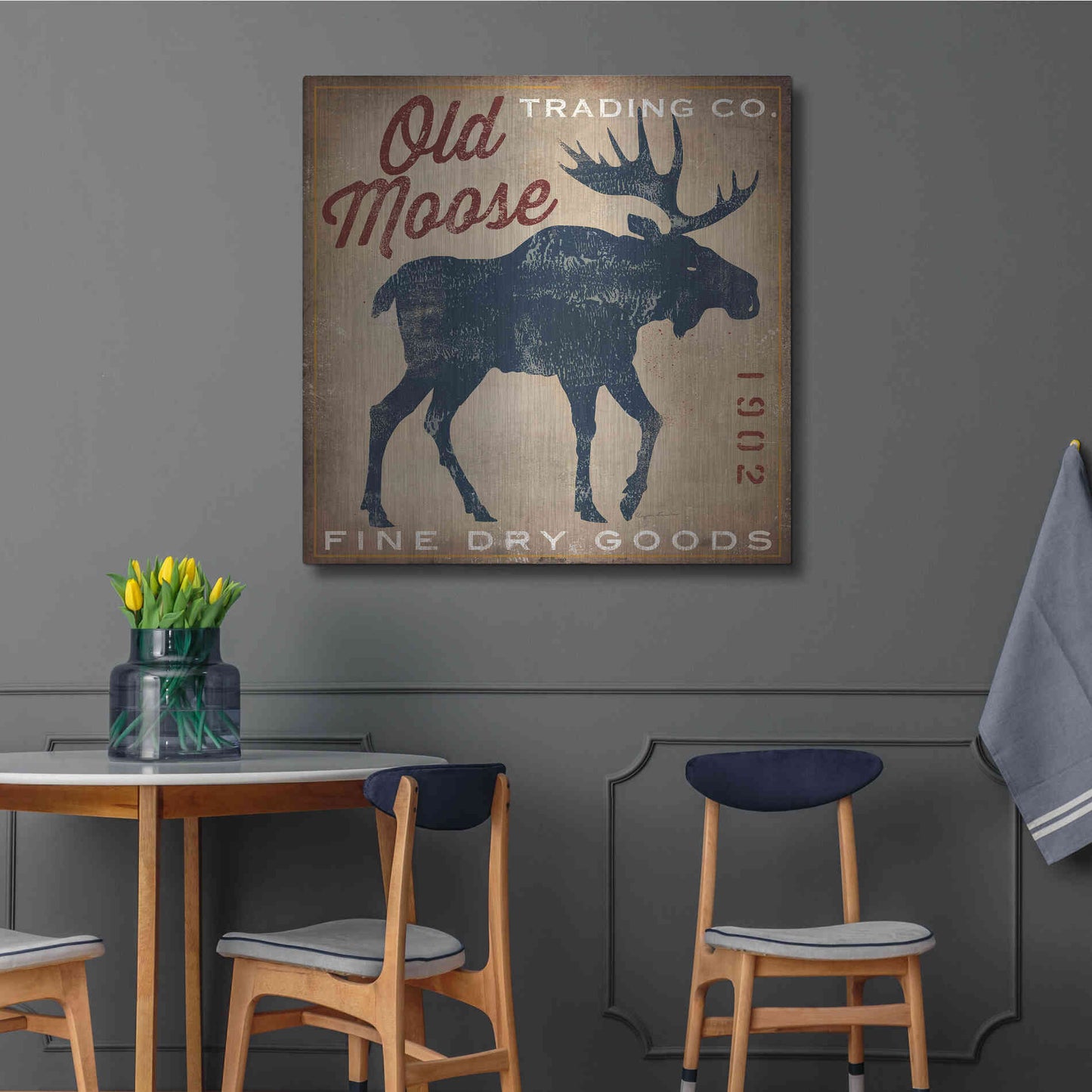 Luxe Metal Art 'Old Moose Trading Co Tan - Dry Goods' by Ryan Fowler, Metal Wall Art,36x36
