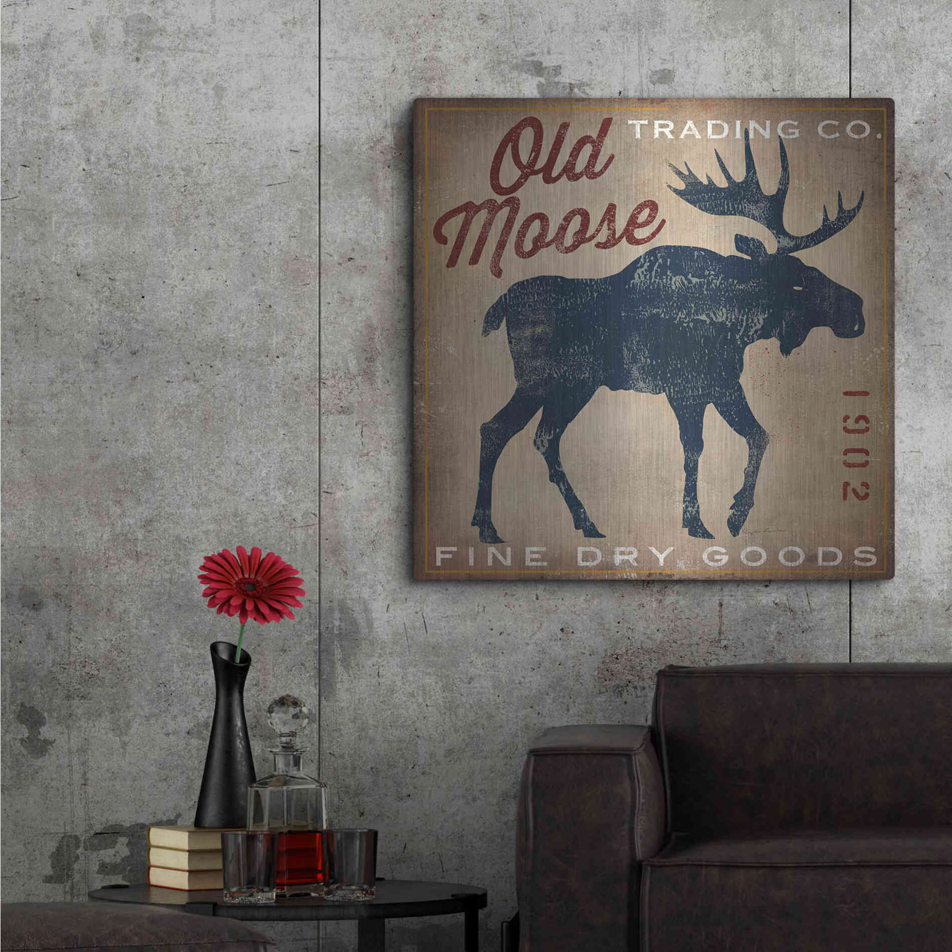 Luxe Metal Art 'Old Moose Trading Co Tan - Dry Goods' by Ryan Fowler, Metal Wall Art,36x36